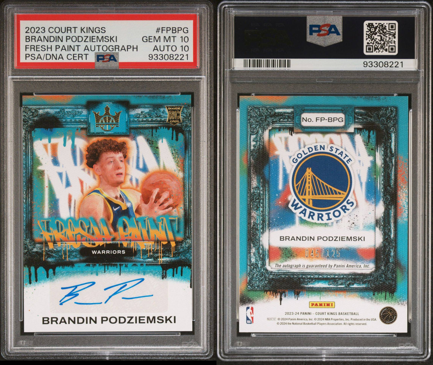 2023-24 Panini Court Kings #FP-BPG Brandin Podziemski Rookie Card Fresh Paint Autograph 045/125 PSA10 Auto