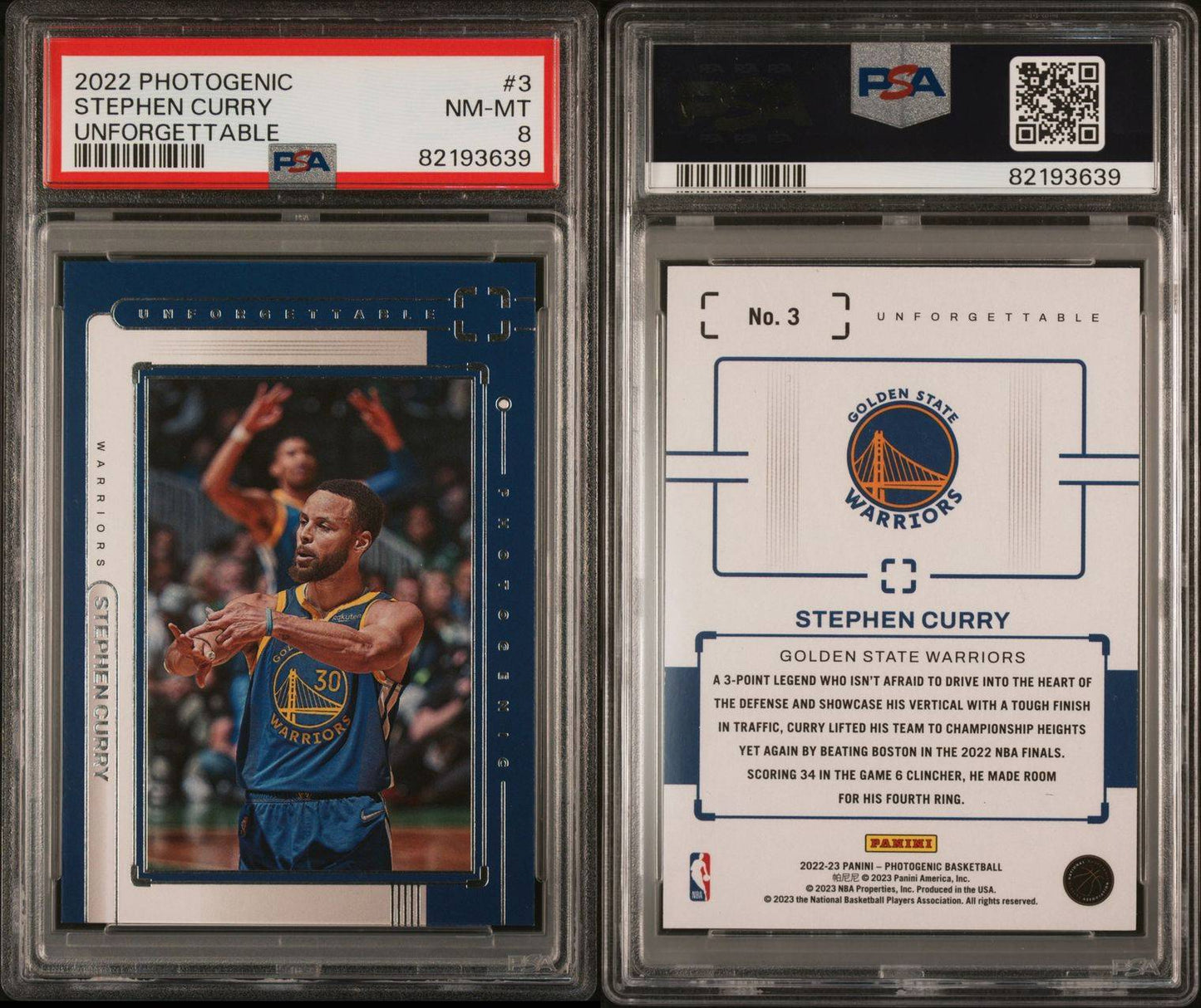 2022 Photogenic #3 Stephen Curry Unforgettable PSA 8 Near Mint