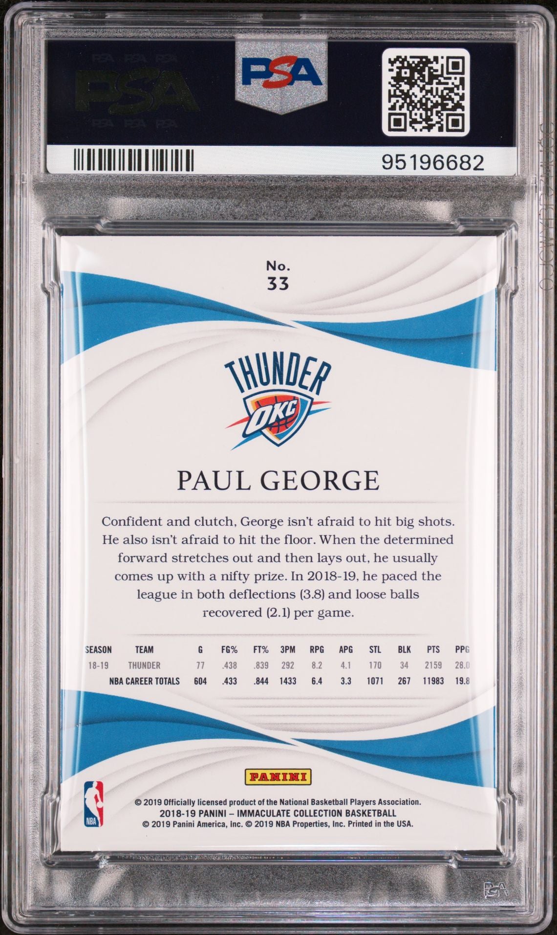 2018-19 Panini Immaculate Collection #33 Paul George 09/25 PSA9 NM-MT