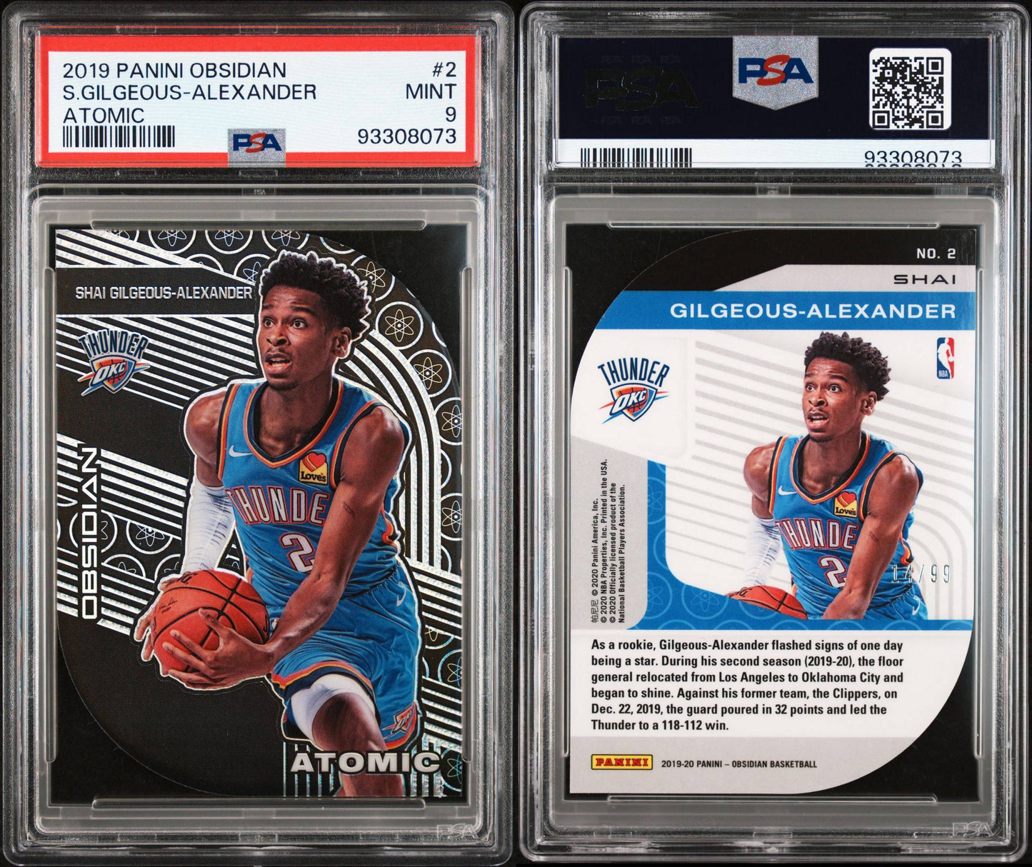 2019-20 Panini Obsidian #2 Shai Gilgeous-Alexander Atomic Die Cut 14/99 PSA9 Mint