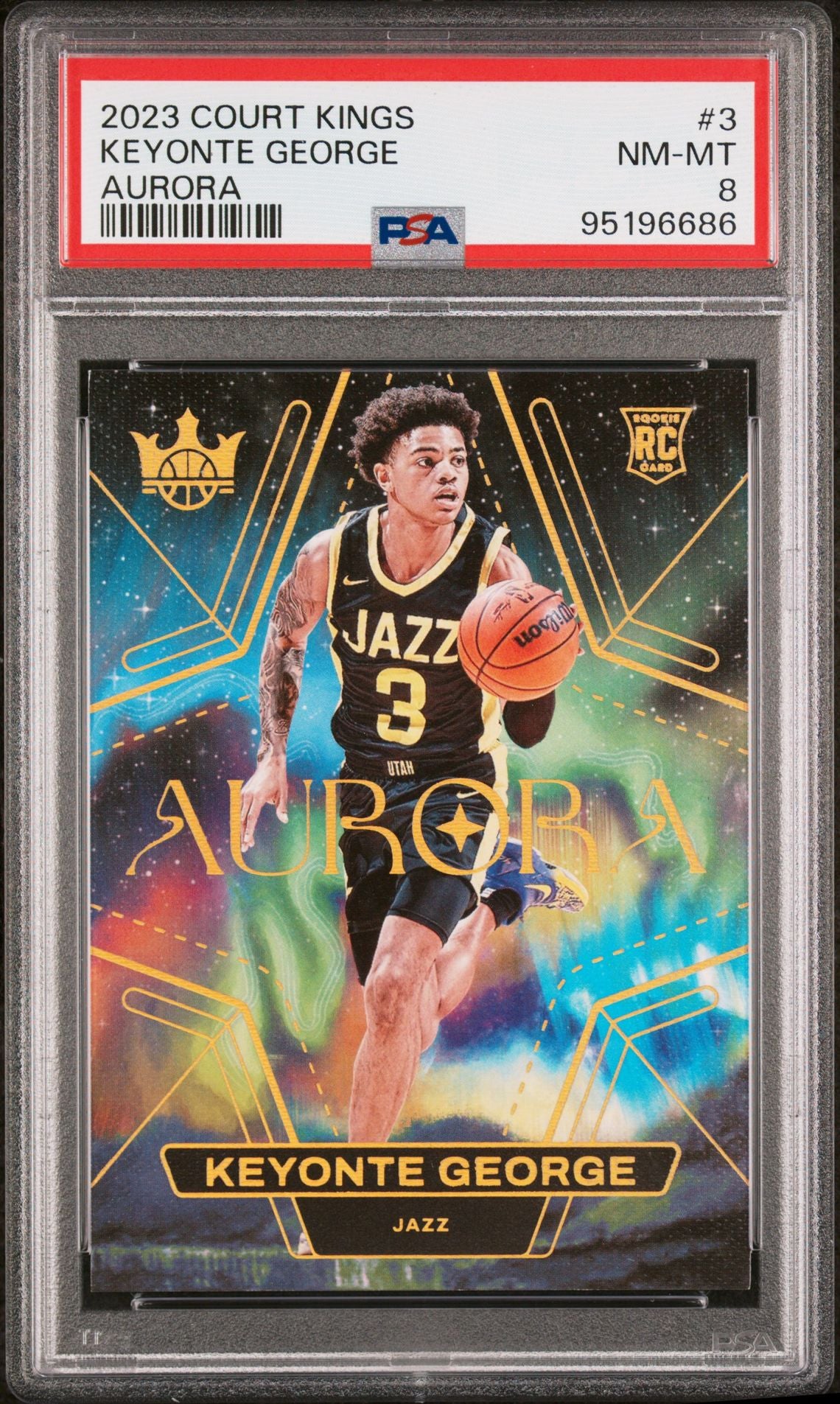 2023-24 Panini Court Kings #3 Keyonte George Rookie Card Aurora Case Hit SSP PSA8 NM-MT