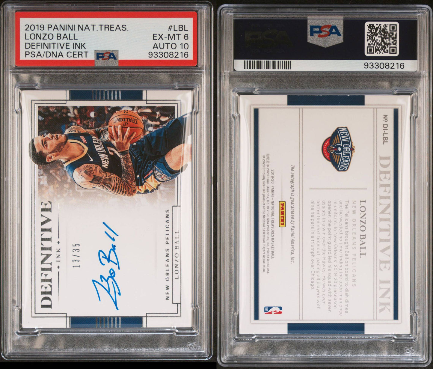 2019-20 National Treasures #DL-LBL Lonzo Ball Definitive Ink On Card Autograph 13/35 PSA10 Auto