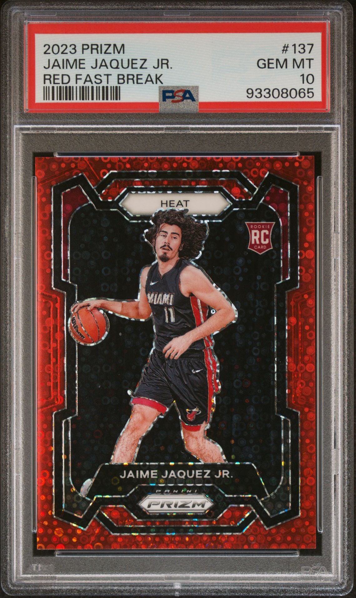 2023-24 Panini Prizm #137 Jamie Jaquez JR Rookie Card Red Fastbreak Prizm 029/100 PSA10 Gem Mint