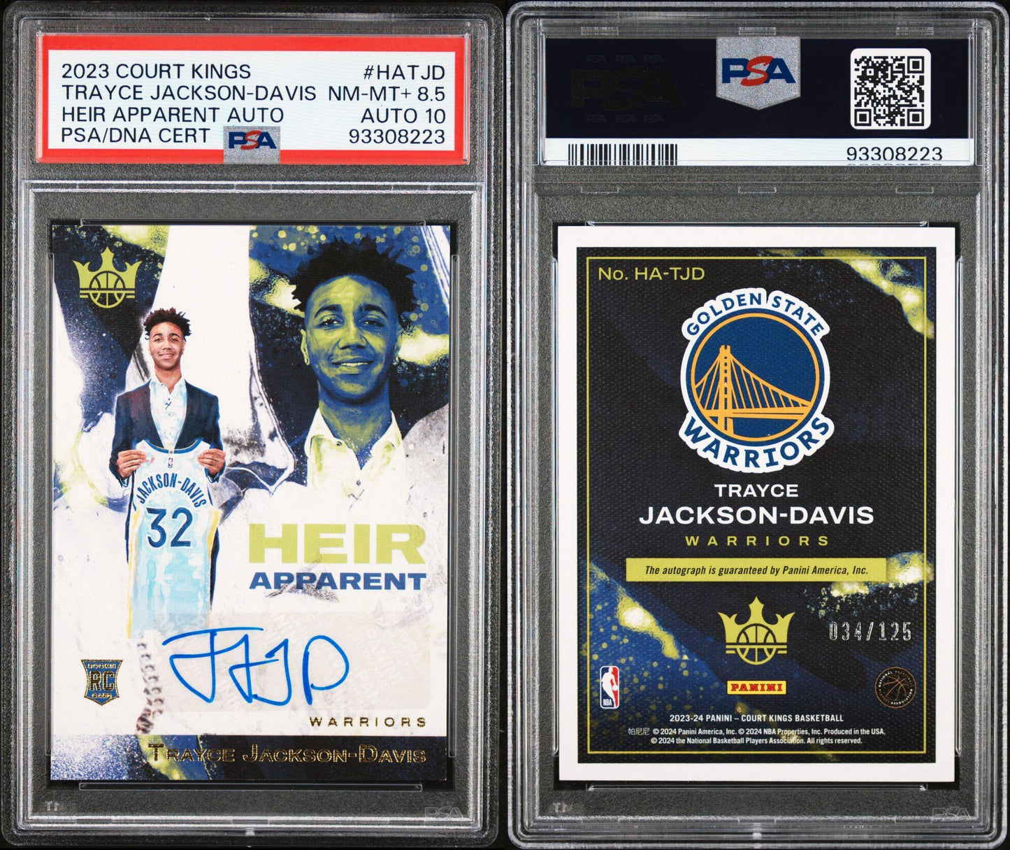 2023-24 Panini Court Kings #HA-TJD Trayce Jackson-Davis Rookie Card Heir Apparent Autograph 034/125 PSA10 Auto