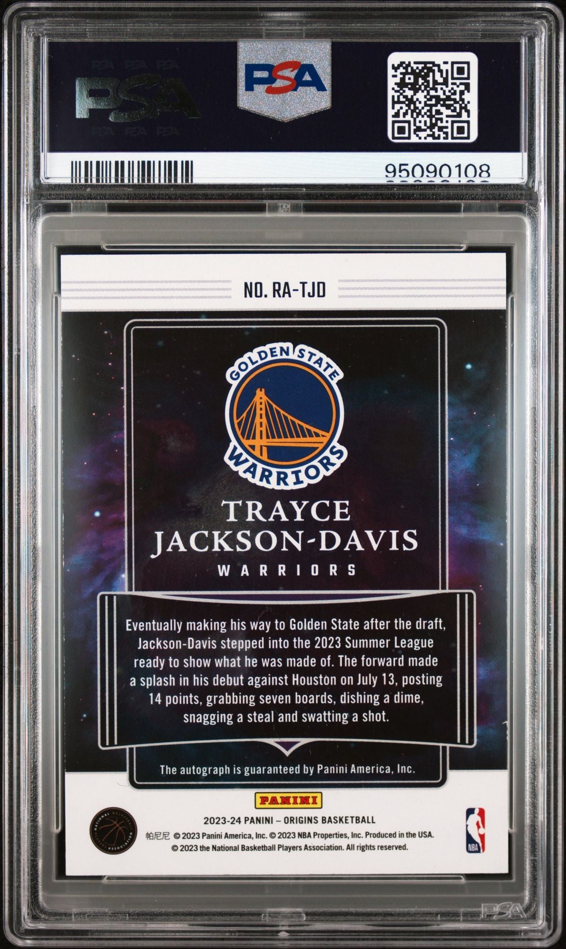 2023-24 Panini Origins #RA-TJD Trayce Jackson-Davis Rookie Card On Card Autograph PSA10 Auto