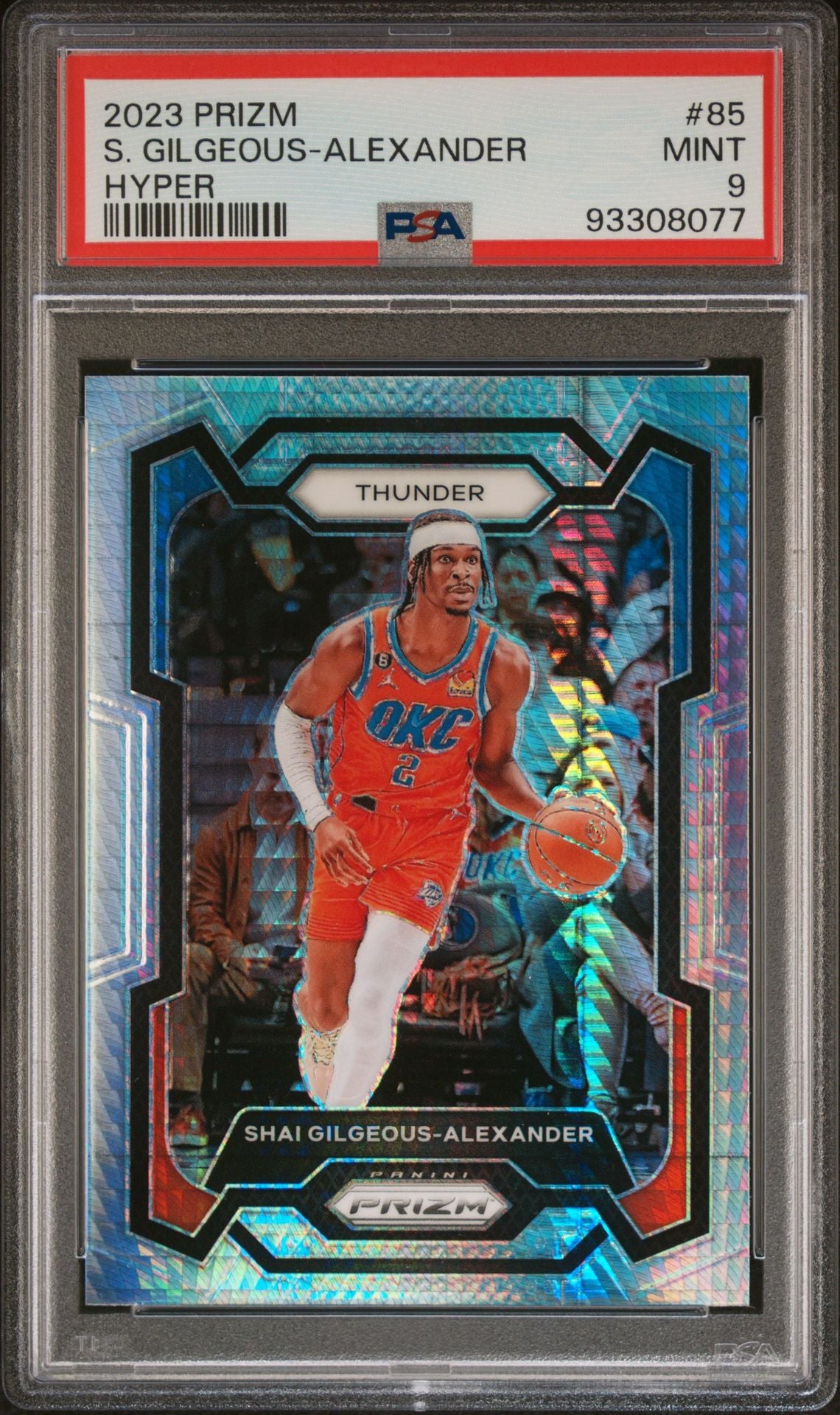 2023-24 Panini Prizm #85 Shai Gilgeous-Alexander Silver Hyper Prizm PSA9 Mint