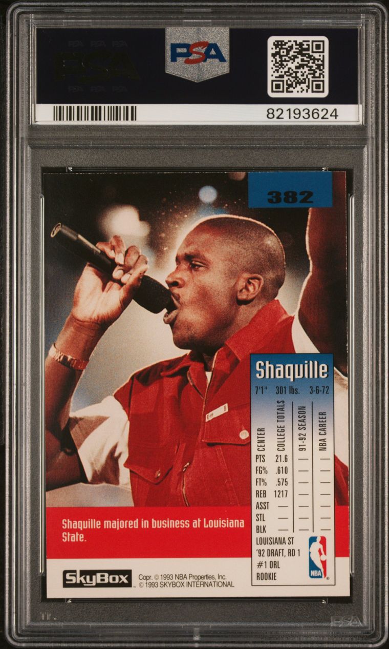 1992 Skybox #382 Shaquille O'Neal Rookie Card PSA 8