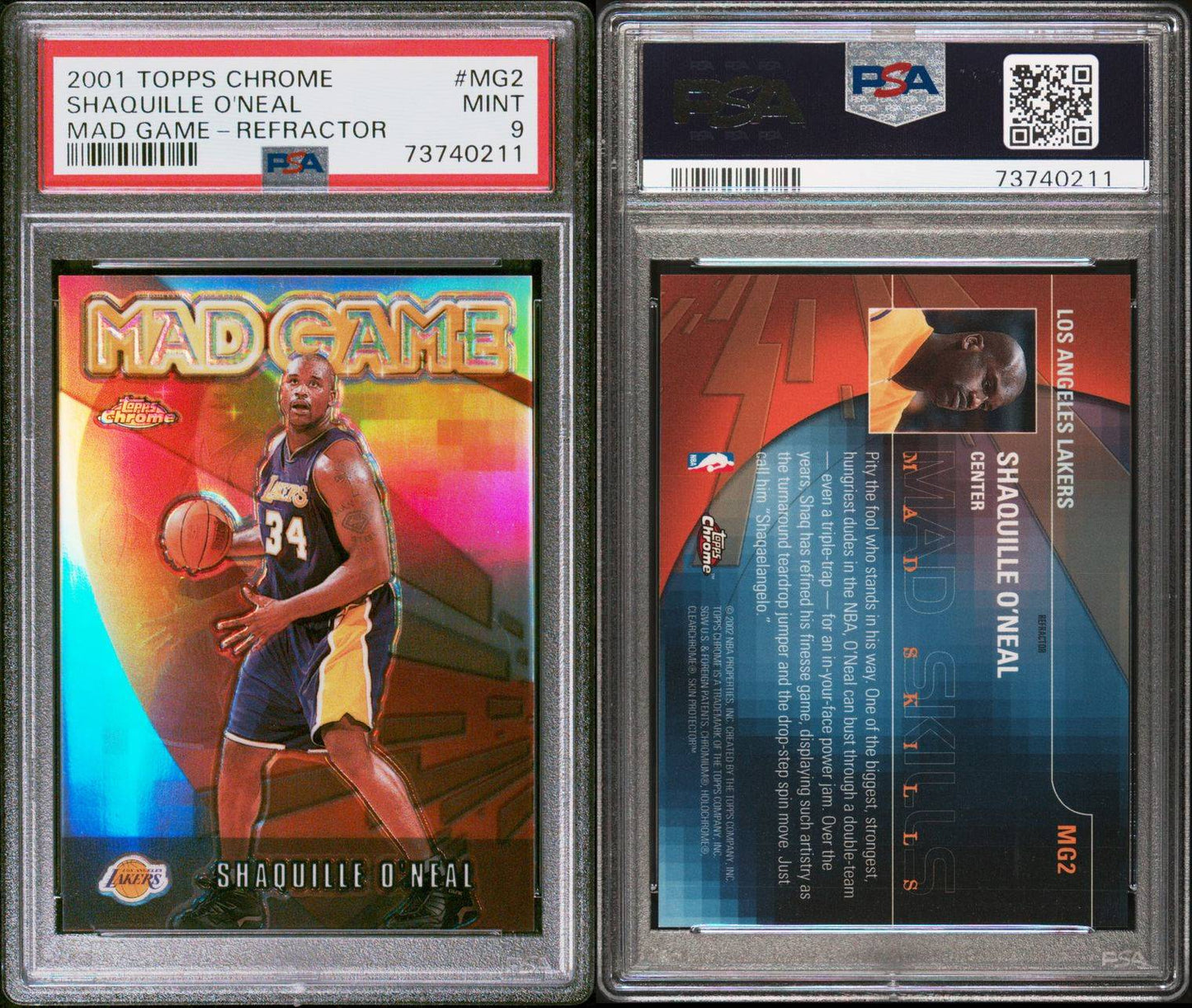 Shaquille O'neal 2001 Topps Chrome Mad Game Refractor PSA 9 Mint