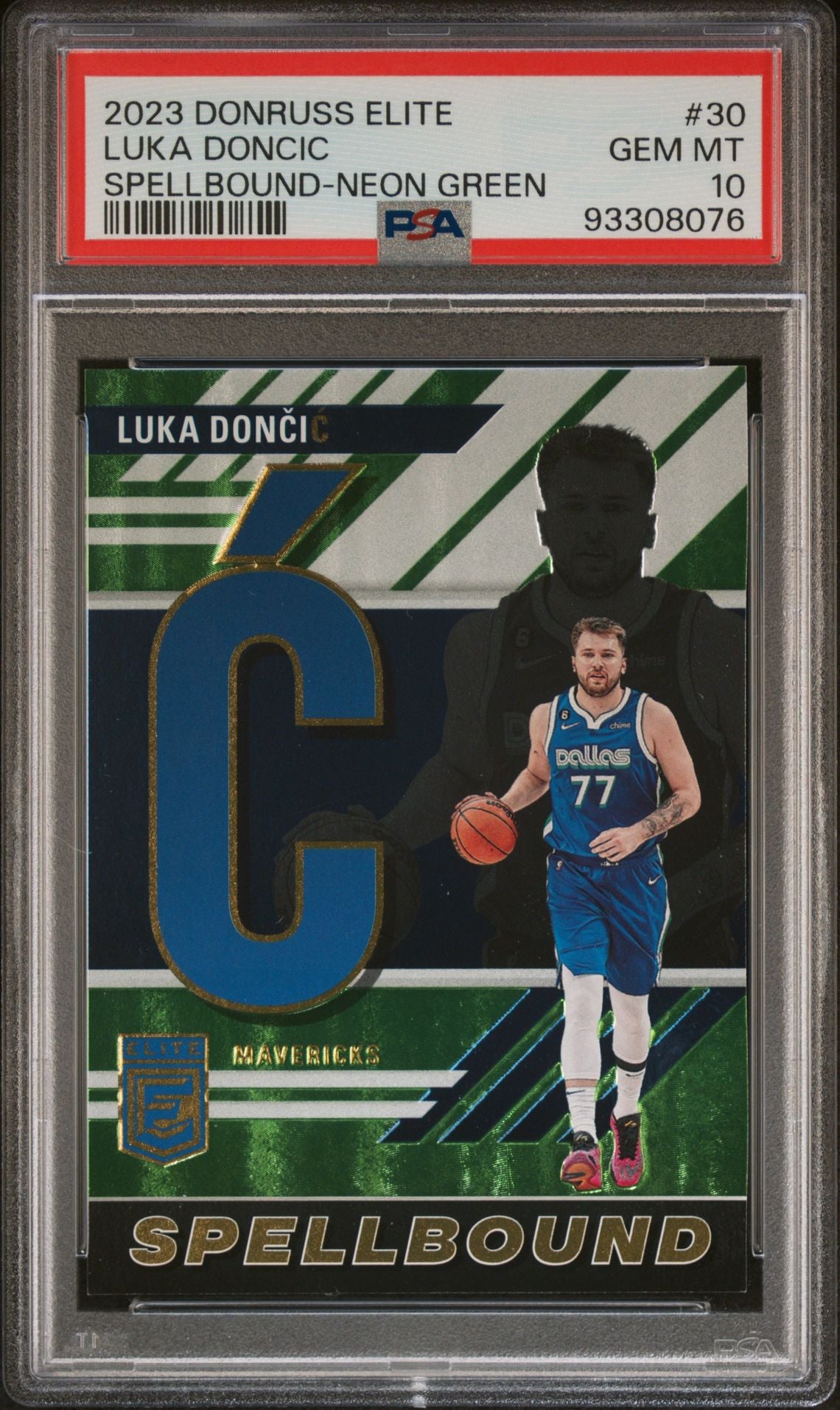 2023-24 Panini Donruss Elite #30 Luka Doncic Spellbound Green C 73/75 PSA10 Gem Mint