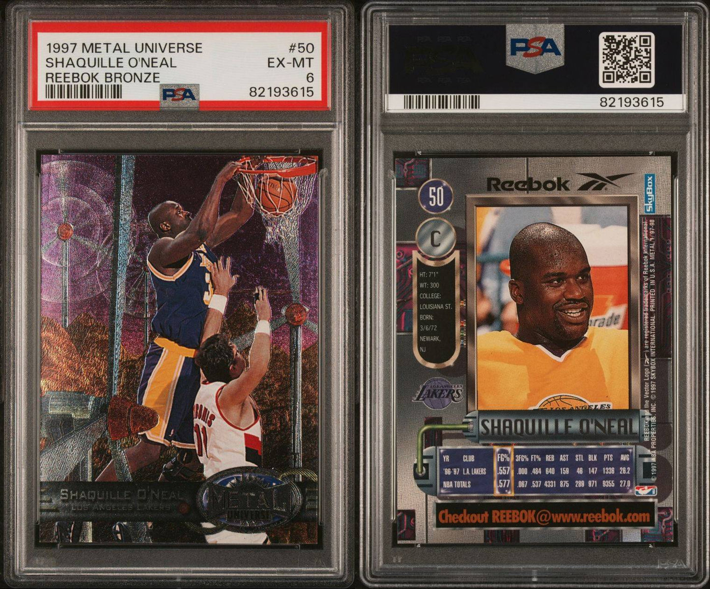 1997 Metal Universe #50 Shaquille O'Neal Reebok Bronze PSA 6