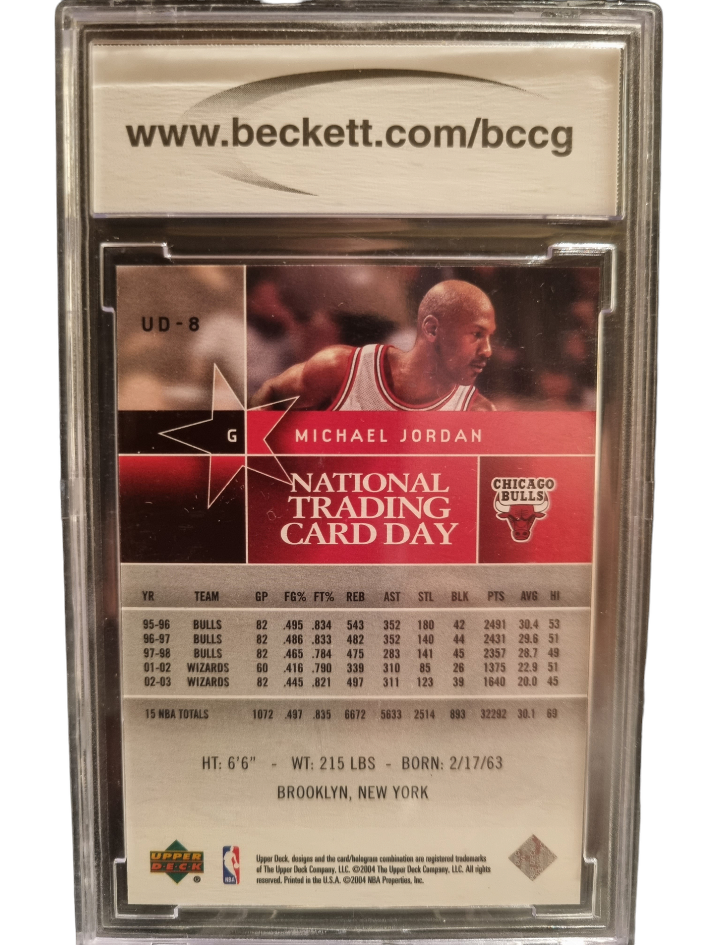 2004 Upper Deck #UD8 Michael Jordan National Trading Day Card BGS 10 Mint or Better