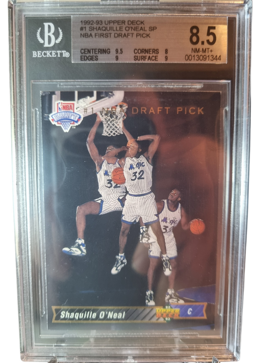 1992 Upper Deck #1 NBA First Draft Pick Shaquille O'Neil Rookie Card BGS 8.5 Near Mint
