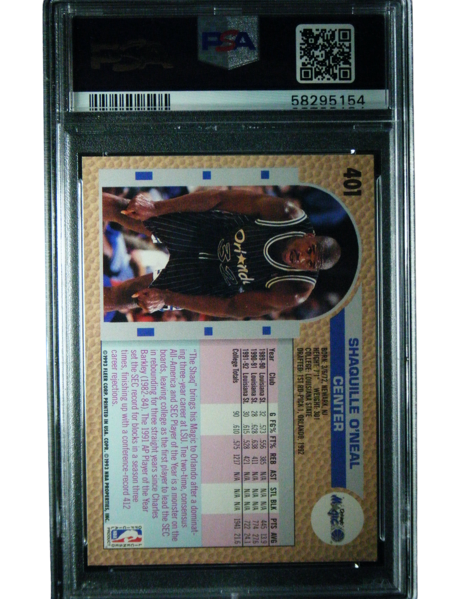 1992 Fleel Shaquille O'Neal Rookie Card PSA 9 Mint