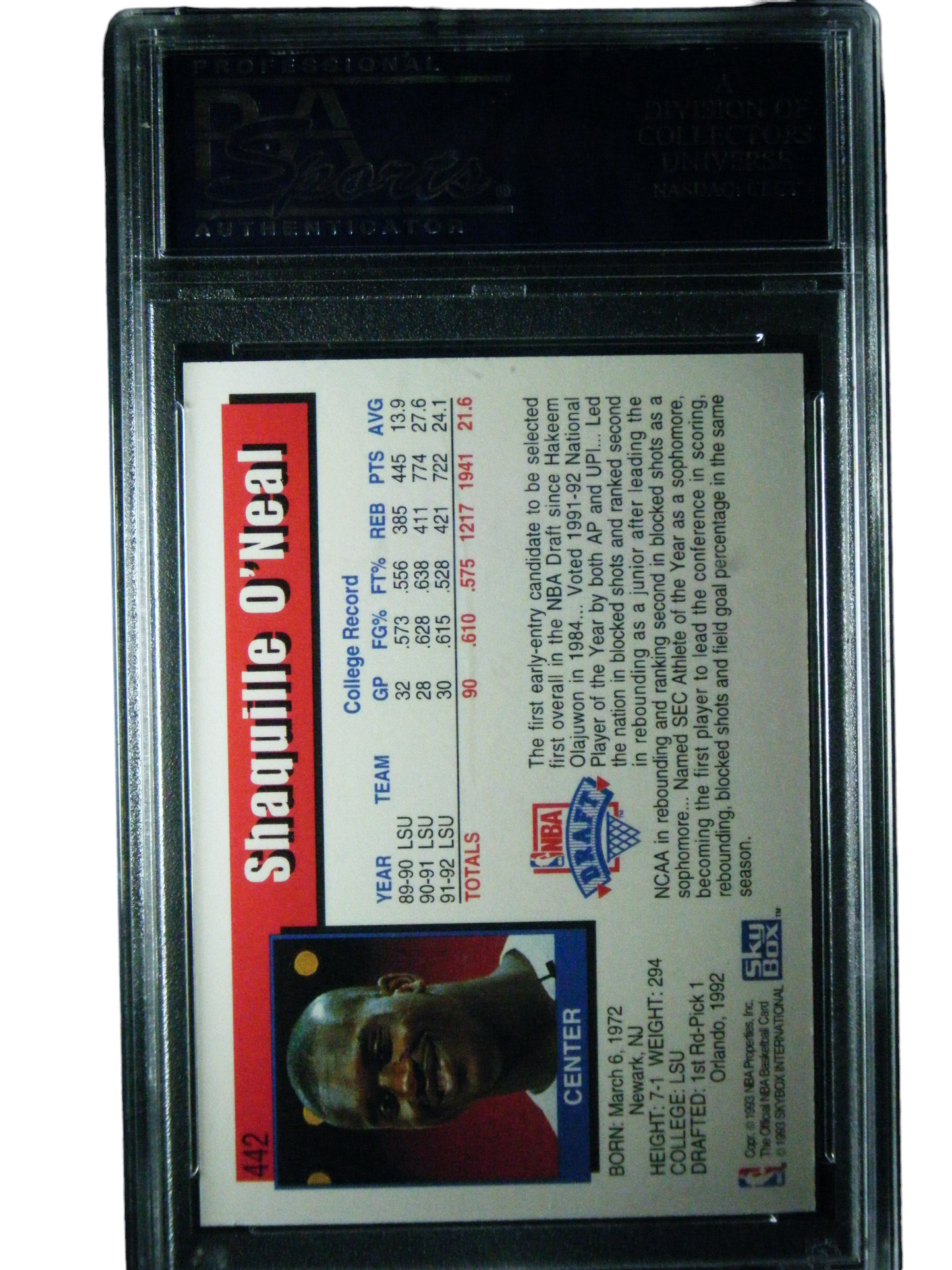 1992 Hoops Shaquille O'Neal Rookie Card PSA 9 Mint