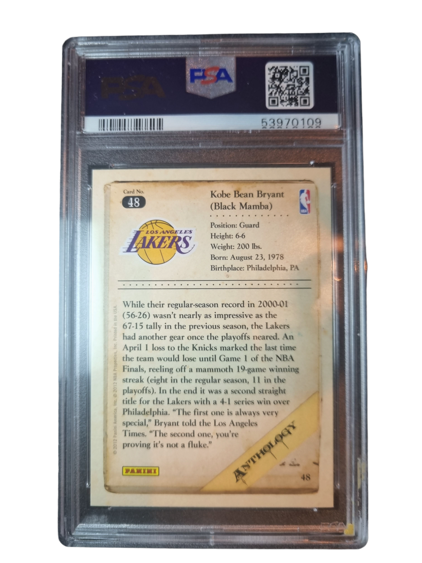 2012 Panini Kobe Bryant Kobe Anthology #48 PSA 9 Mint