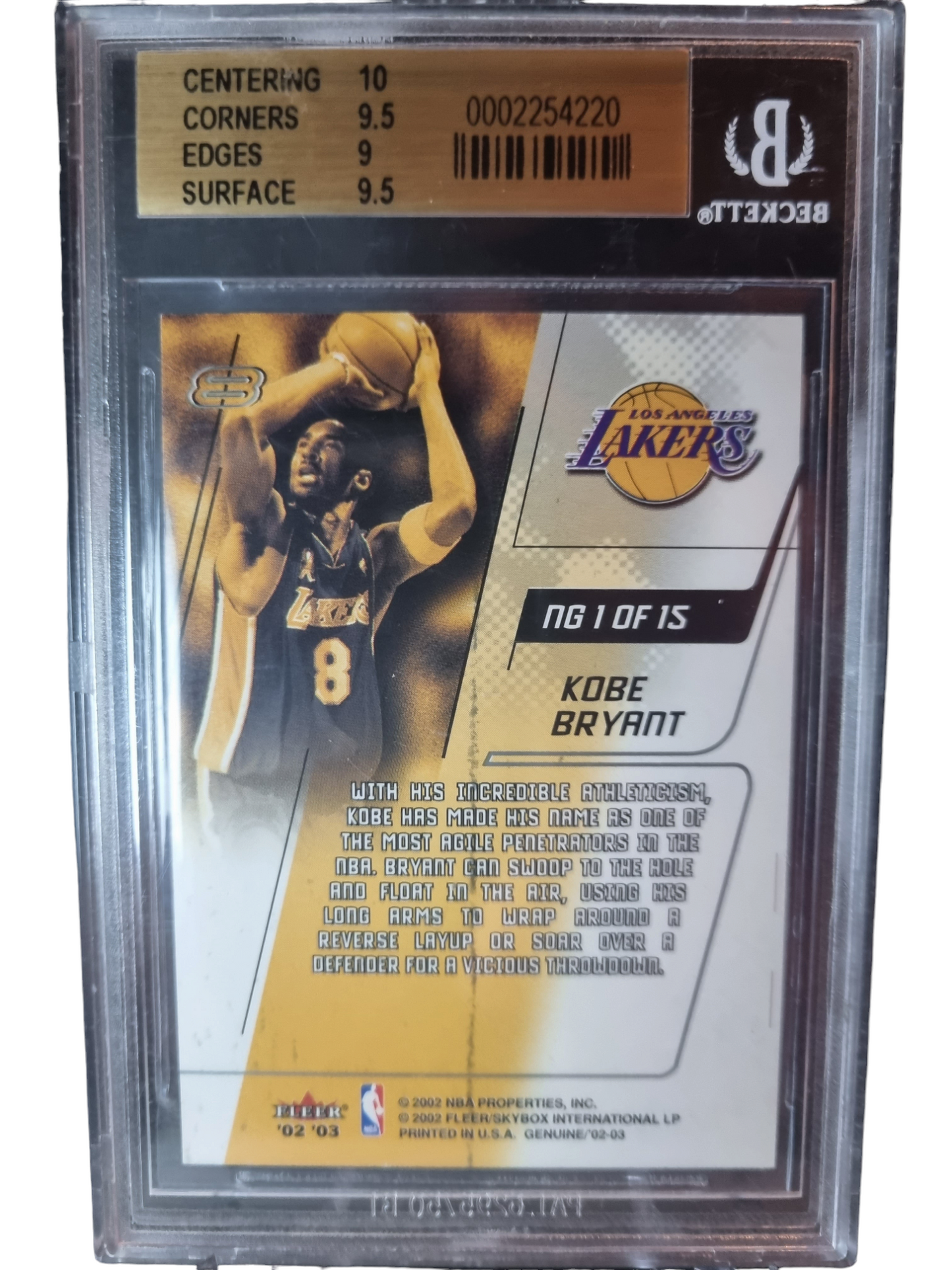 2002 Fleer #1 Kobe Bryant Genuine Names Of The Game BGS 9.5 Mint