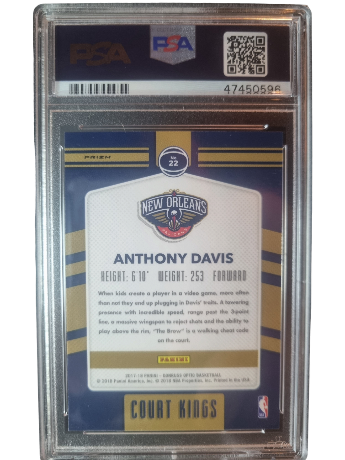 2017 Panini Donruss Optic #22 Anthony Davis Court Kings Holo PSA 9 Mint