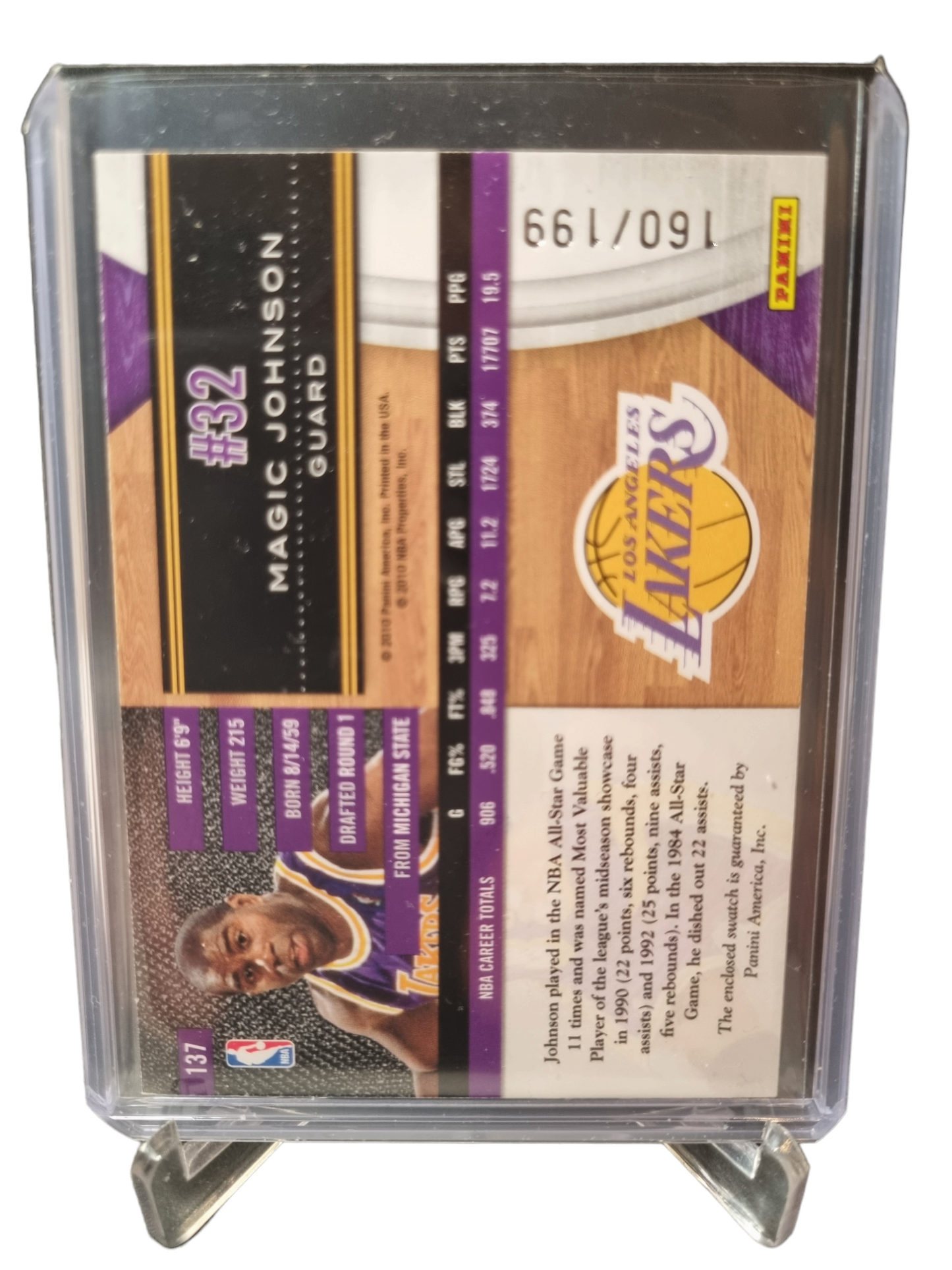 2010 Panini #137 Magic Johnson Legend Game Worn Patch 160/199