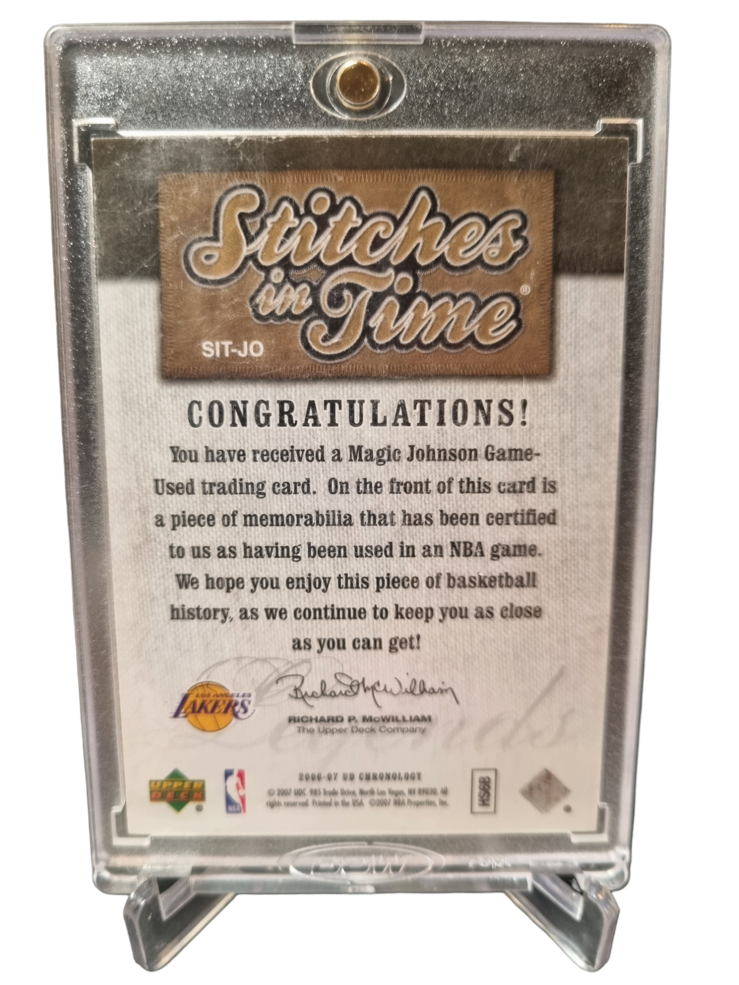 2006-07 Upper Deck #SIT-JO Magic Johnson Stitches In Time Game Worn Patch 012/199