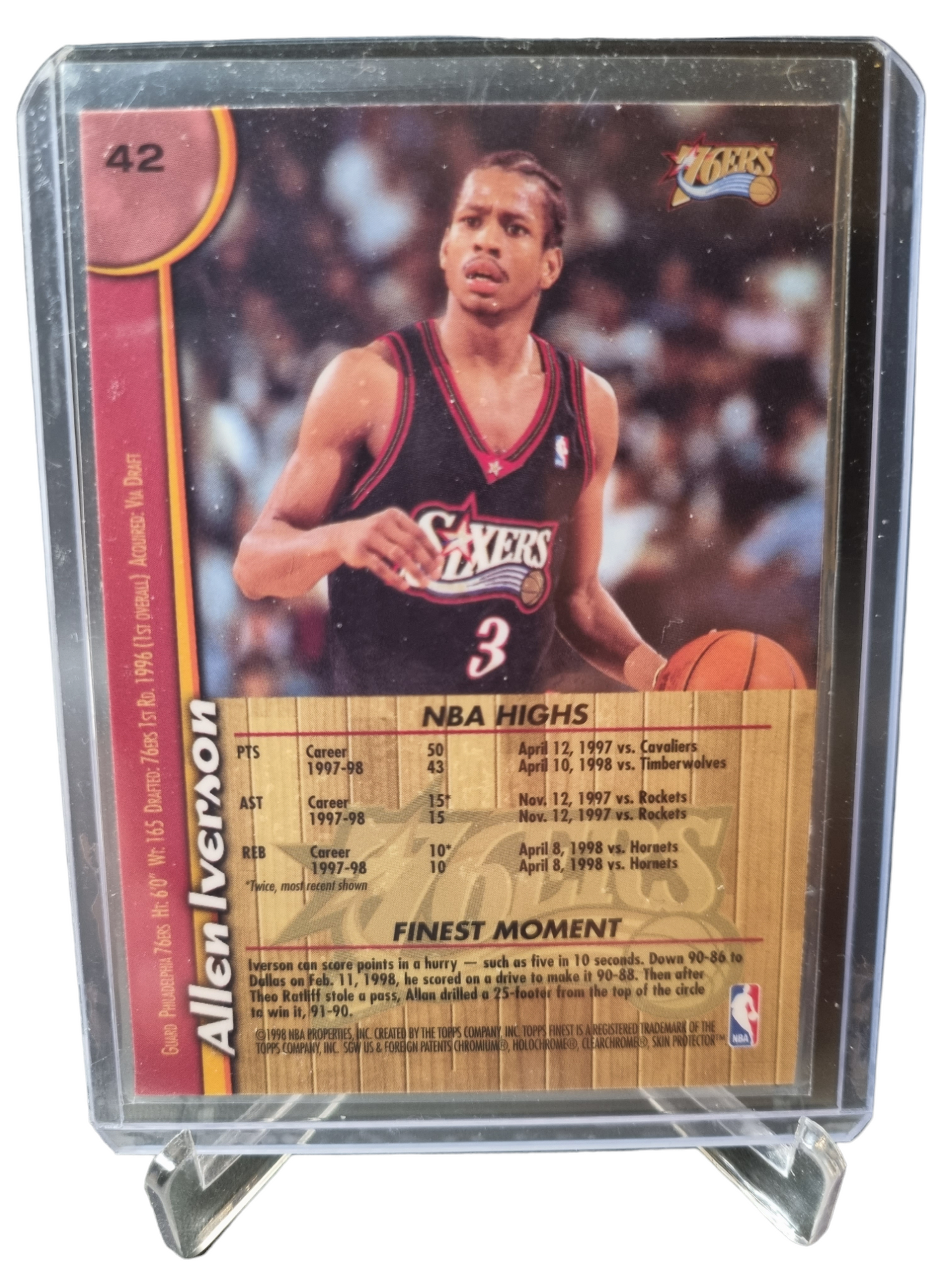 1997-98 Topps #42 Allen Iverson Topps Finest With Protective Coating