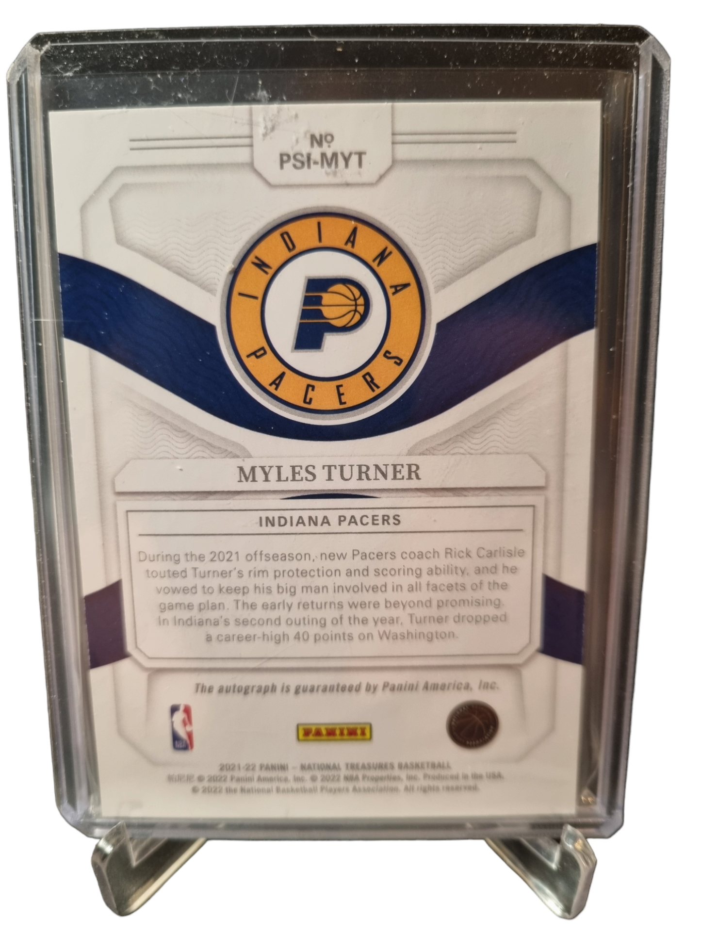 2021-22 Panini National Treasures #PSI-MYT Myles Turner Peerless Gold On Card Autograph 01/10