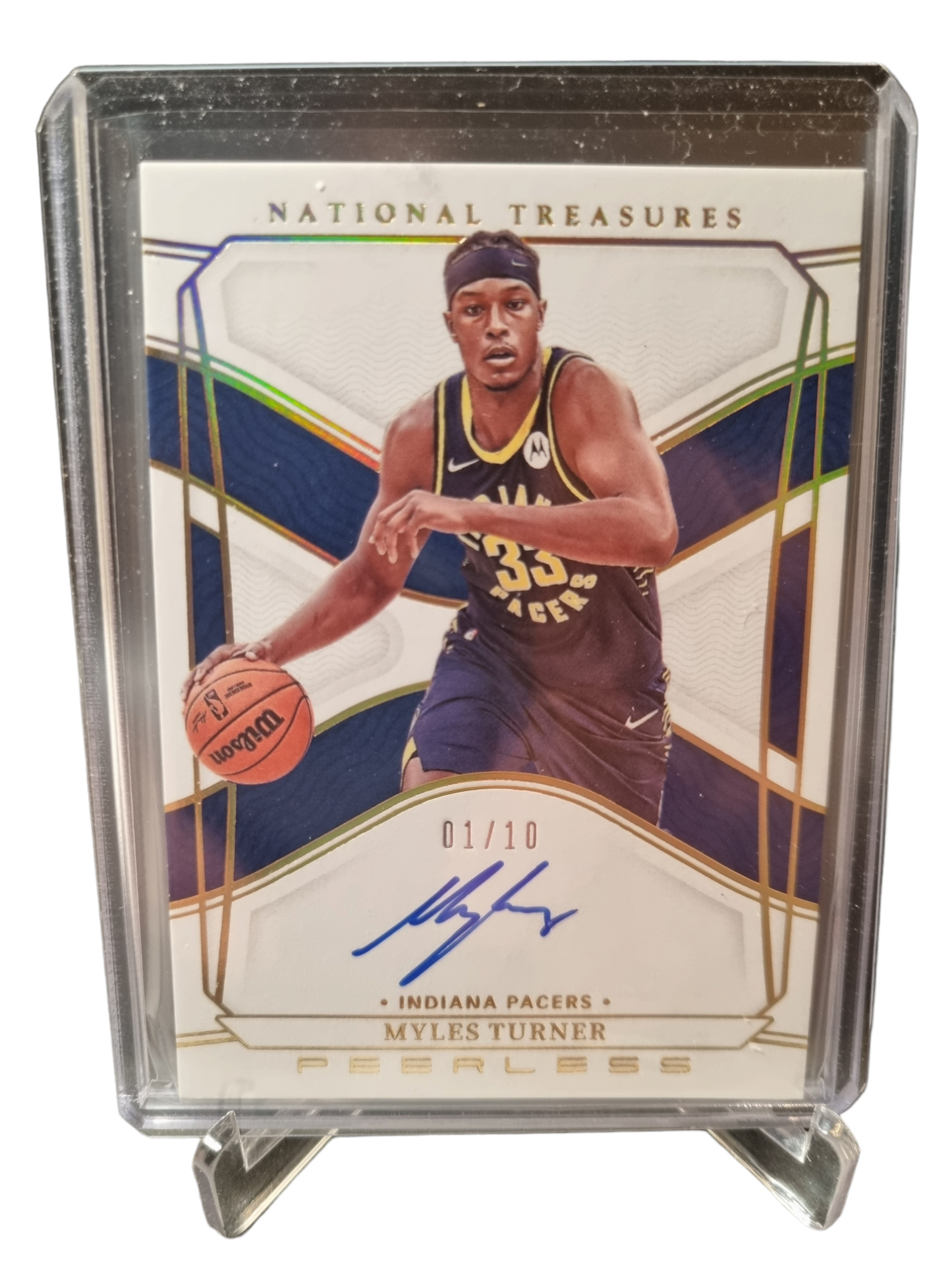 2021-22 Panini National Treasures #PSI-MYT Myles Turner Peerless Gold On Card Autograph 01/10