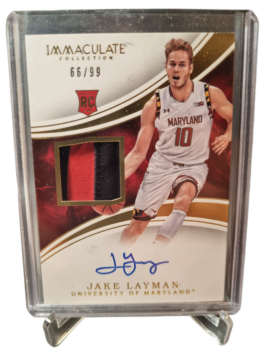 2016 Immaculate Collection Collegiate #75 Jake Layman Rookie Card Game Worn Patch On Card Autograph 66/99