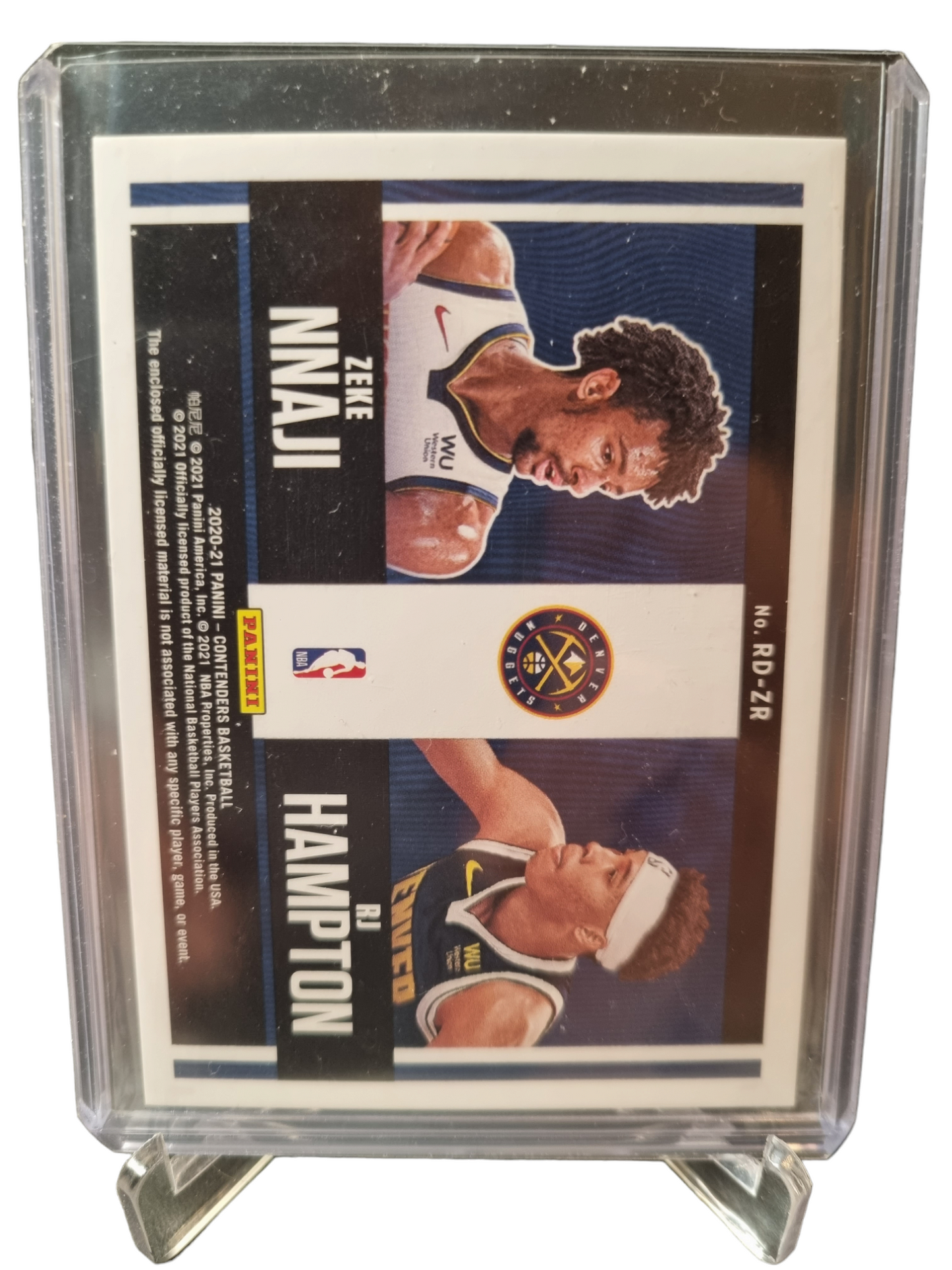 2020-21 Panini Contenders #RD-ZR Zeke Nnaji & RJ Hampton Rookie Card Duel Ticket Patch