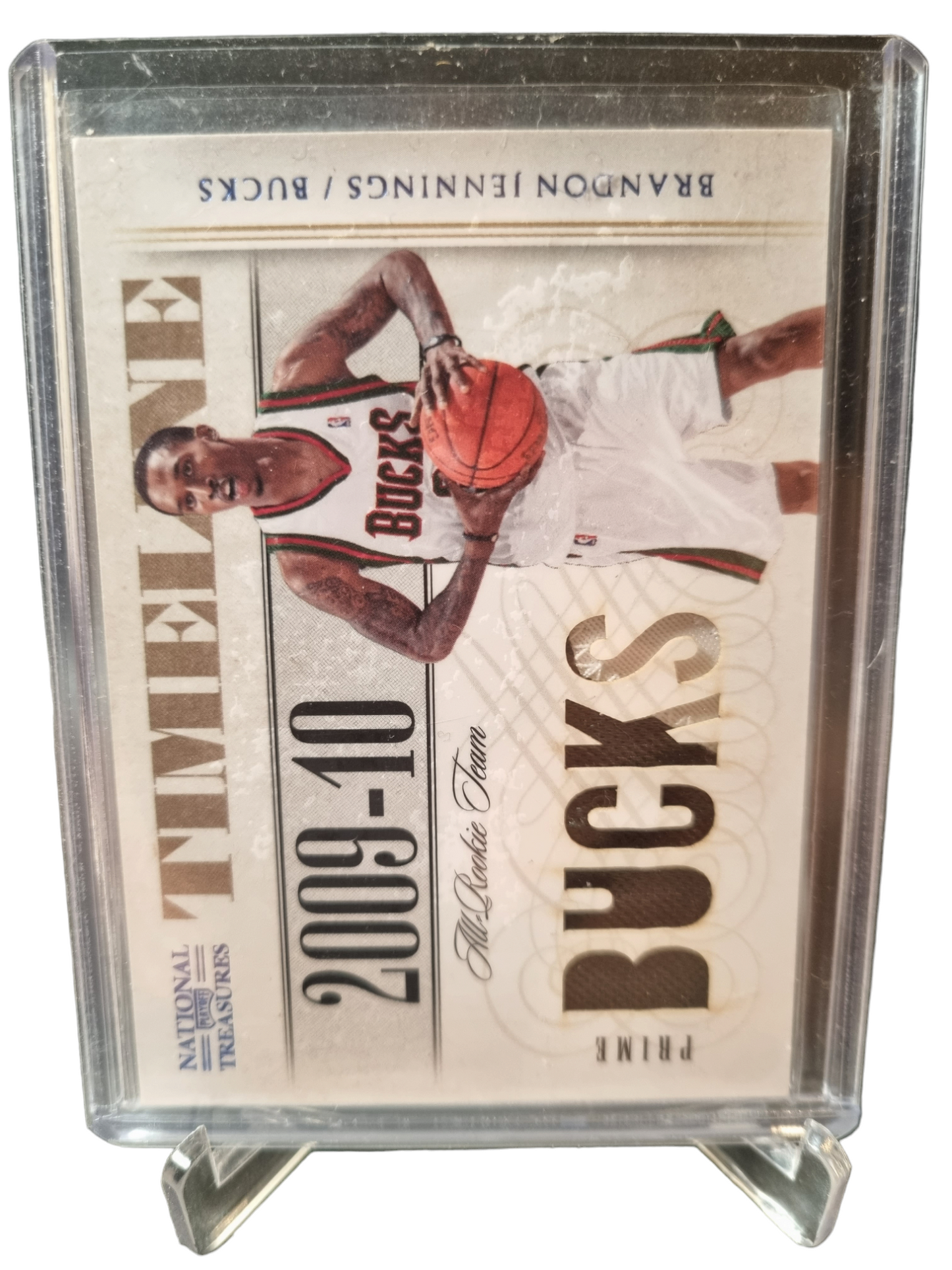 2009-10 Panini National Treasures #4 Brandon Jennings All Rookie Team Game Worn Patch 17/25