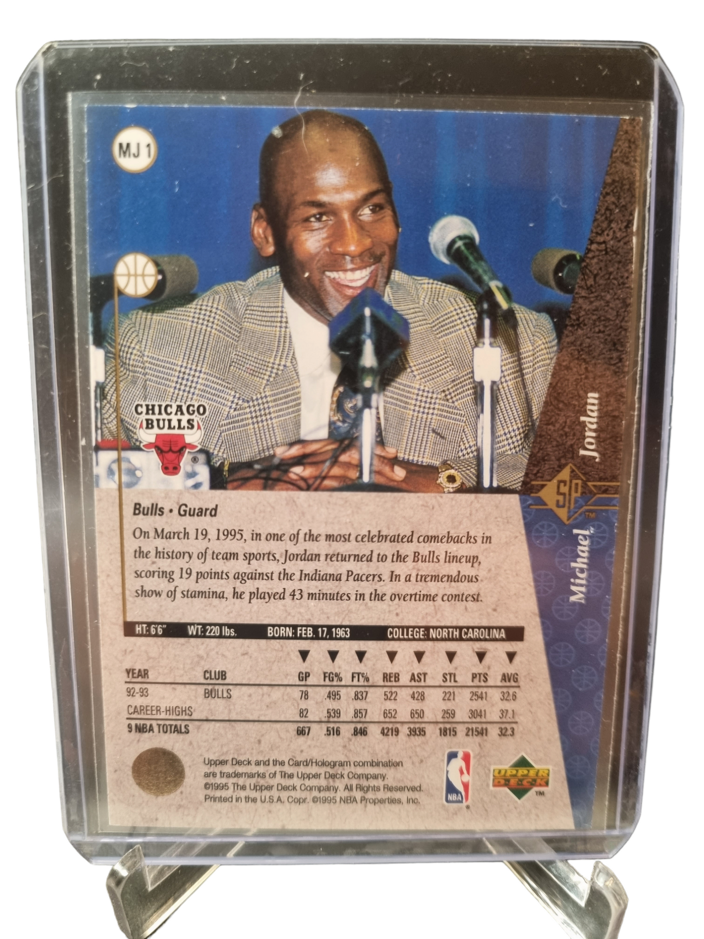 1995 Upper Deck SP #MJ1 Michael Jordan He's Back March 19th 1995 Red