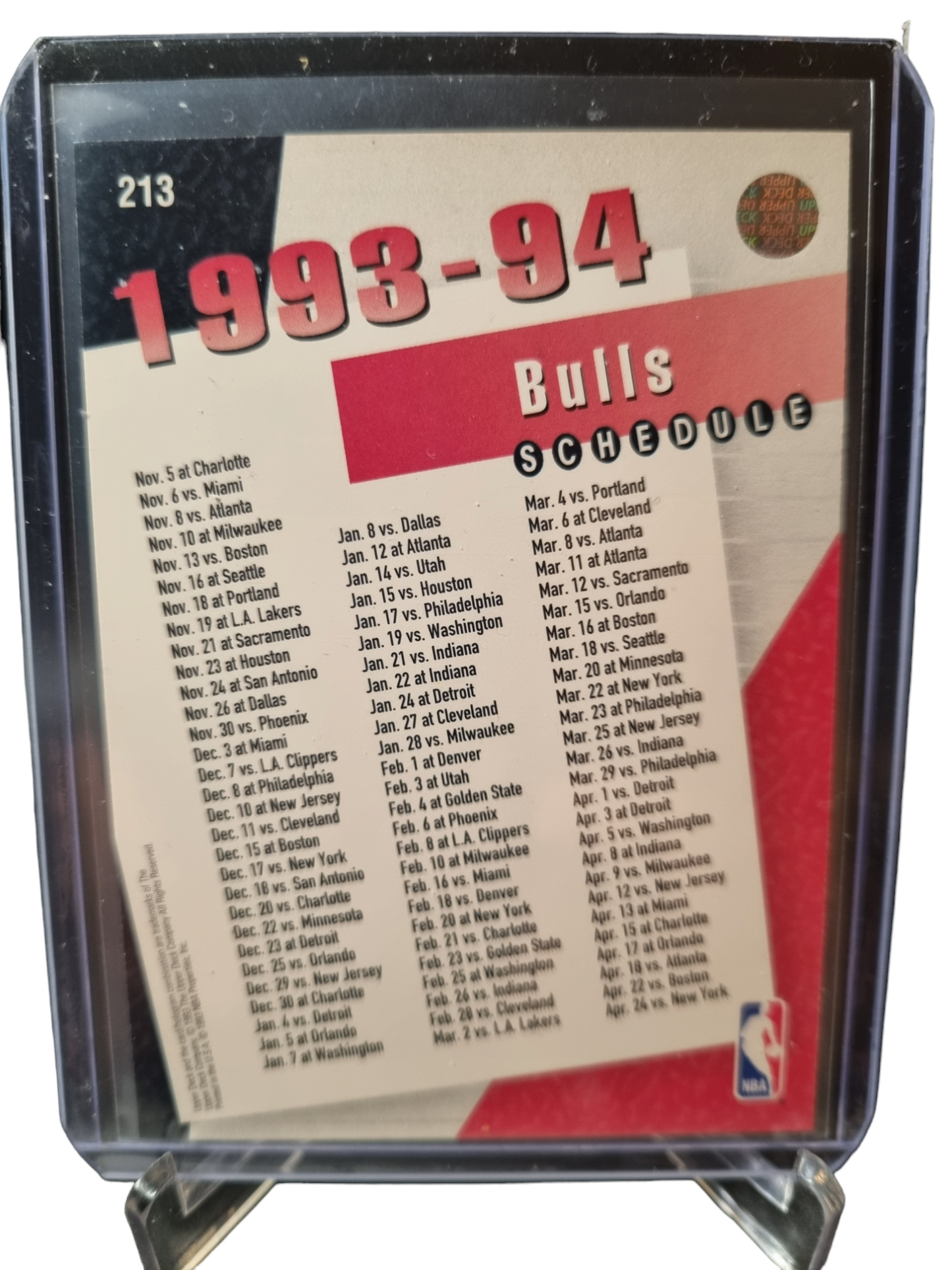 1993-94 Upper Deck #213 Michael Jordan Bulls Schedule