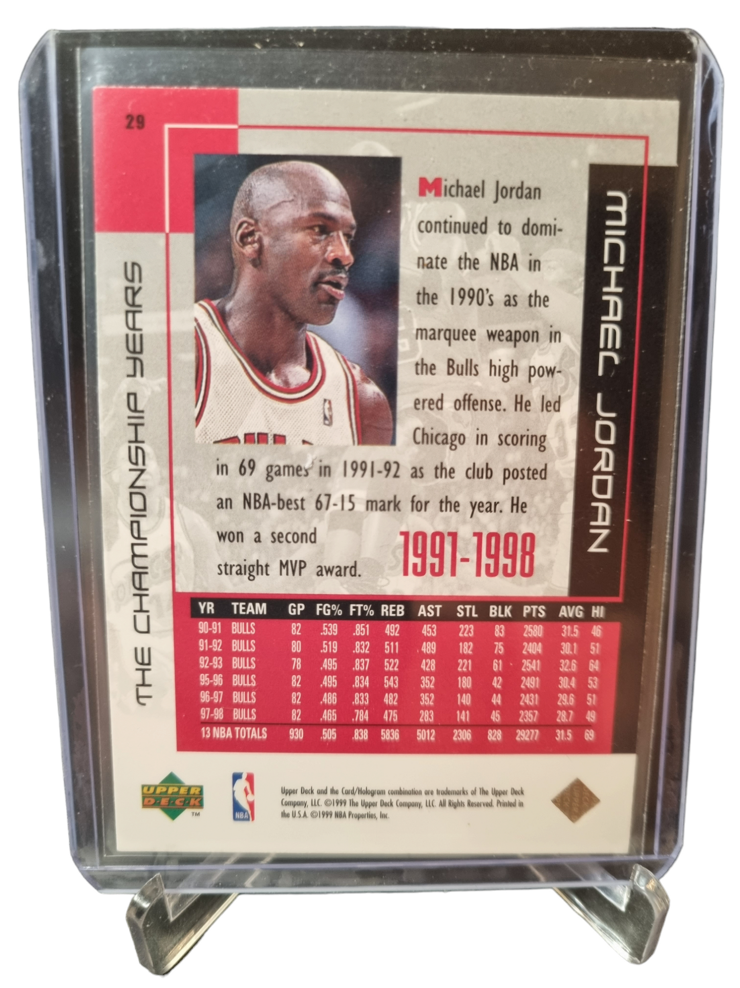 1999 Upper Deck #29 Michael Jordan The Championship Years