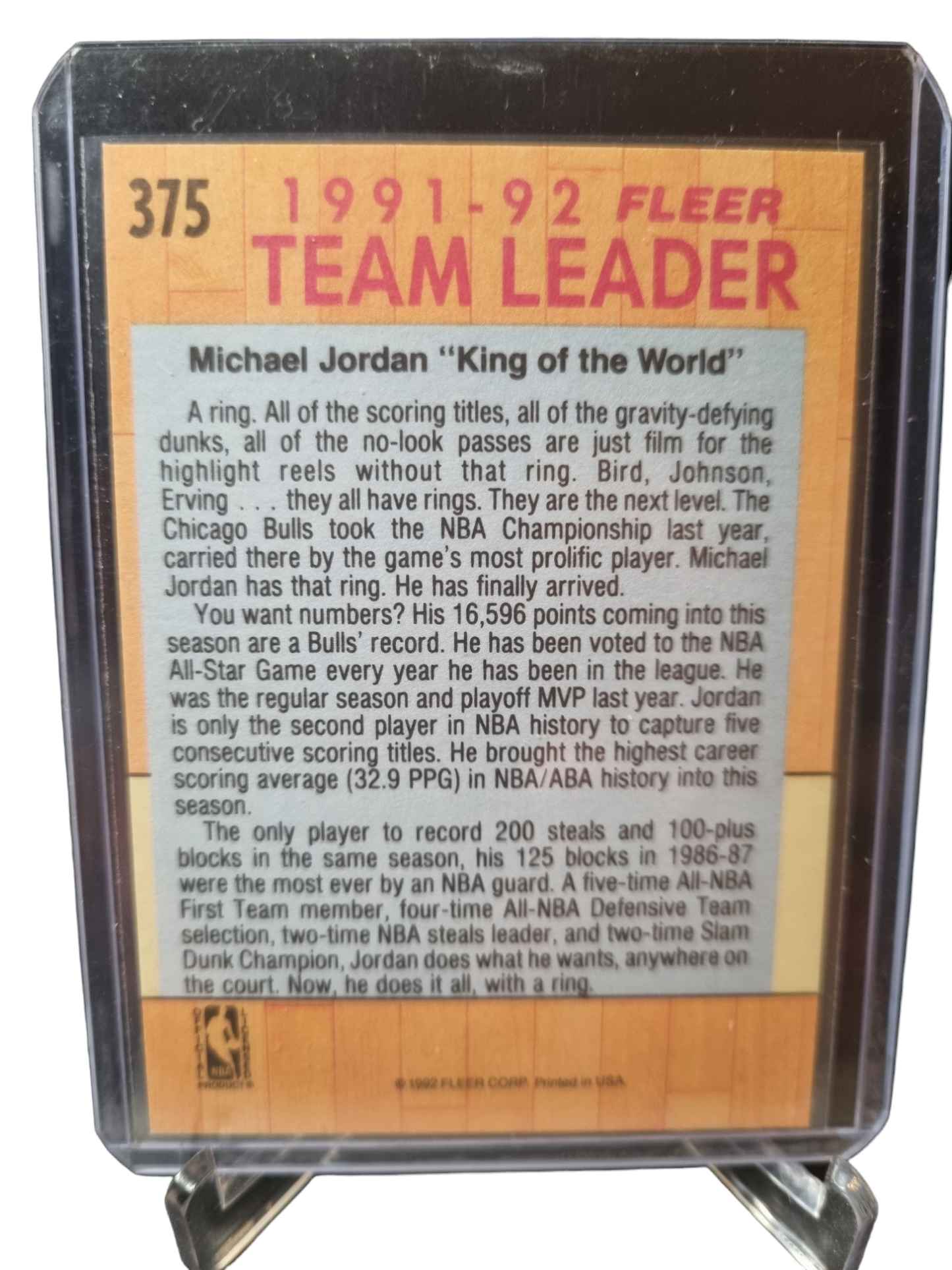 1991 Fleer #375 Michael Jordan Team Leader King Of The World