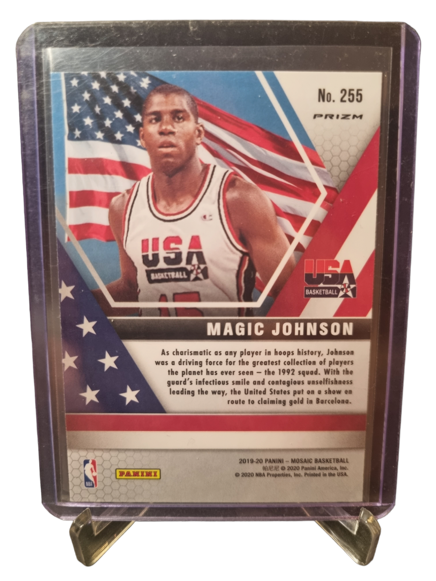 2019-20 Panini Mosaic #255 Magic Johnson USA Basketball Mosaic Prizm Orange