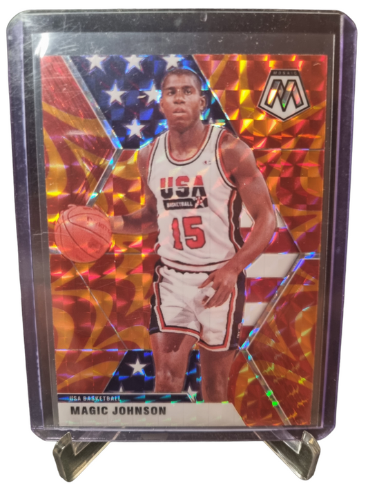 2019-20 Panini Mosaic #255 Magic Johnson USA Basketball Mosaic Prizm Orange