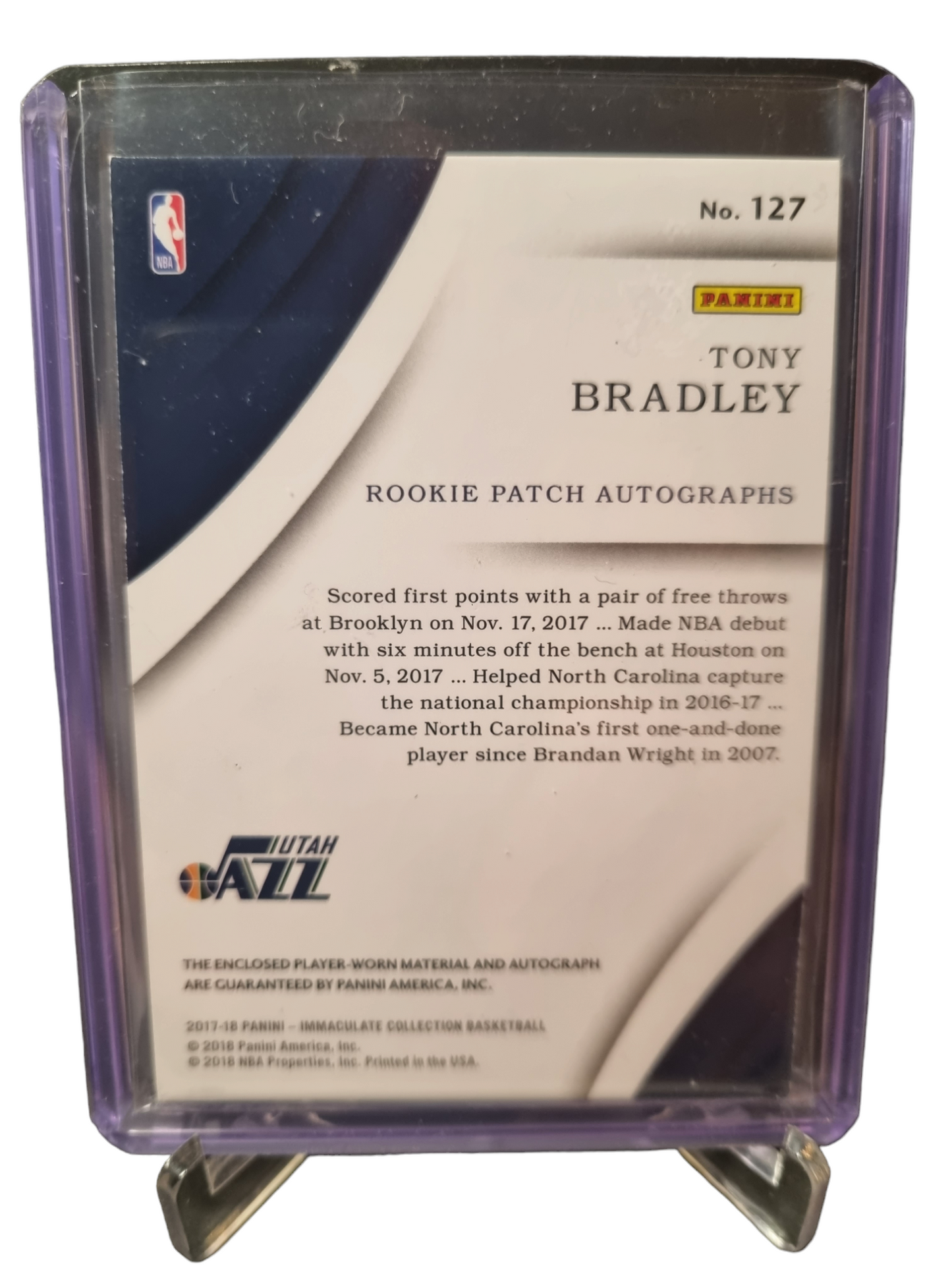 2017-18 Panini Immaculate #127 Tony Bradley Rookie Patch Autograph 19/99