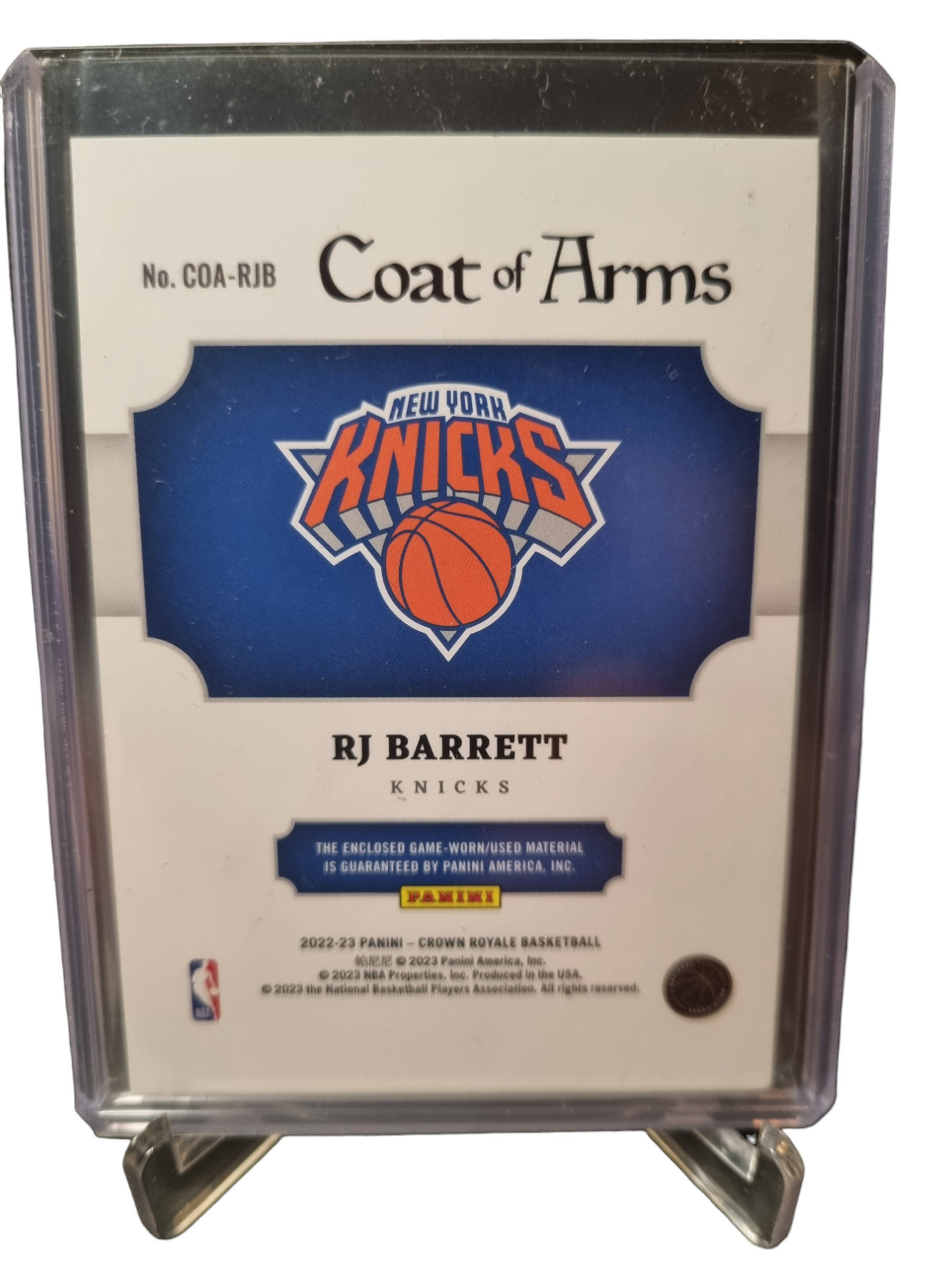 2022-23 Panini Crown Royale #COA-RJB RJ Barrett Game Worn Coat Of Arms Patch