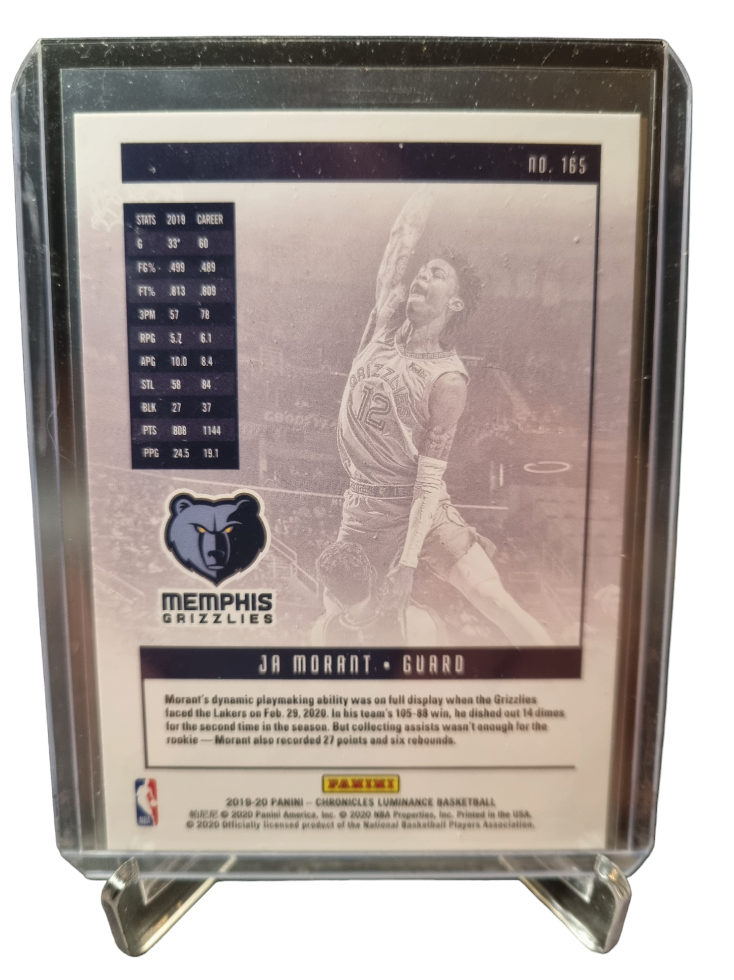 2019-20 Panini Chronicles Luminance #165 JA Morant Rookie Card