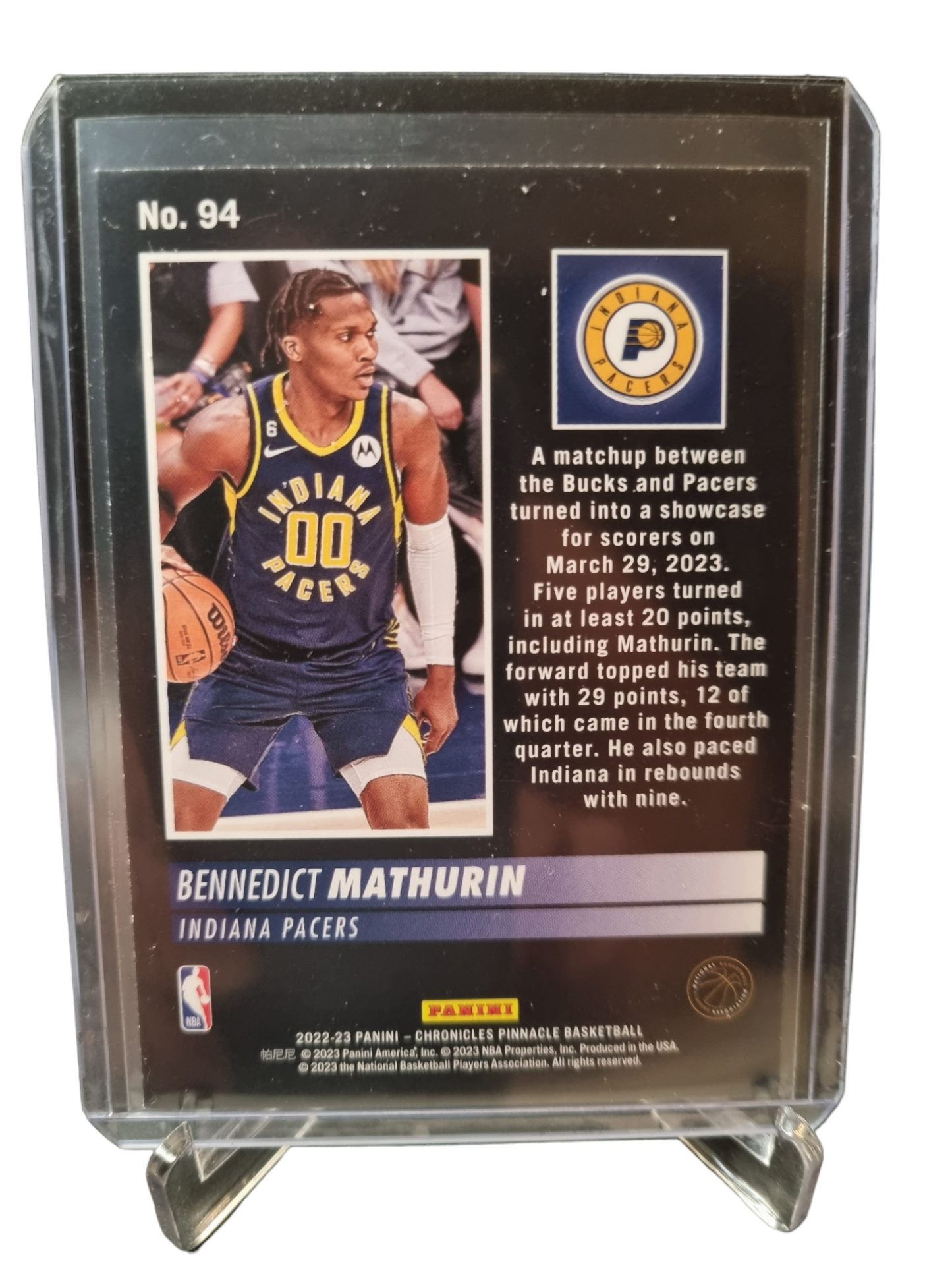 2022-23 Panini Chronicles Pinnacle #94 Benedict Mathurin Rookie Card