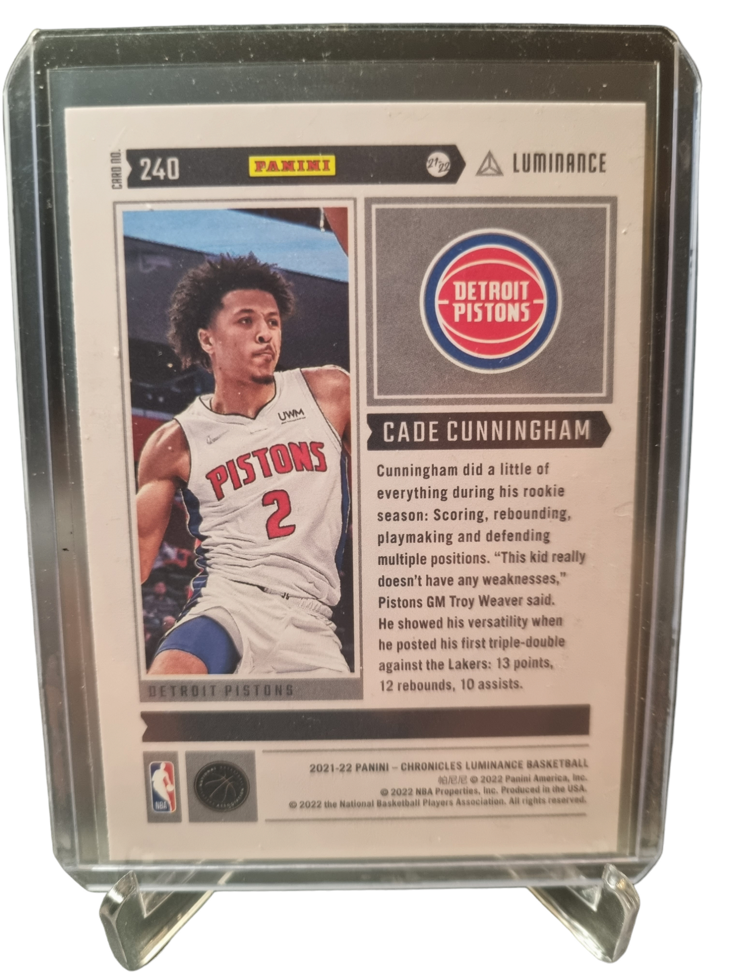 2021-22 Panini Chronicles Luminance #240 Cade Cunningham Rookie Card