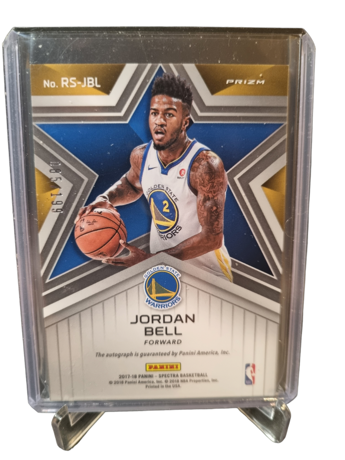 2017-18 Panini Spectra #RS-JBL Jordan Bell Rookie Card Rising Stars On Card Autograph Silver Prizm 085/199