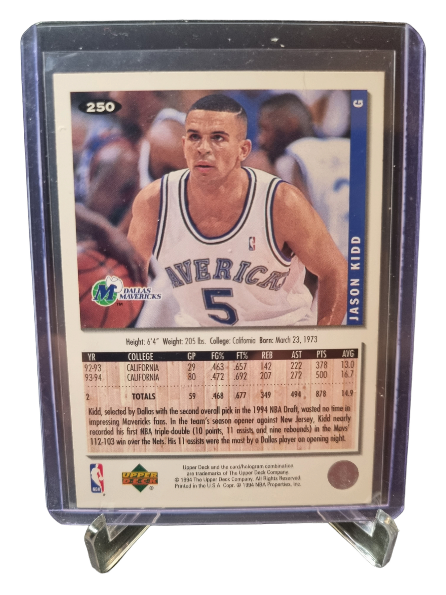 1994 Upper Deck #250 Jason Kidd Rookie Card Silver Signatures Dallas Mavericks