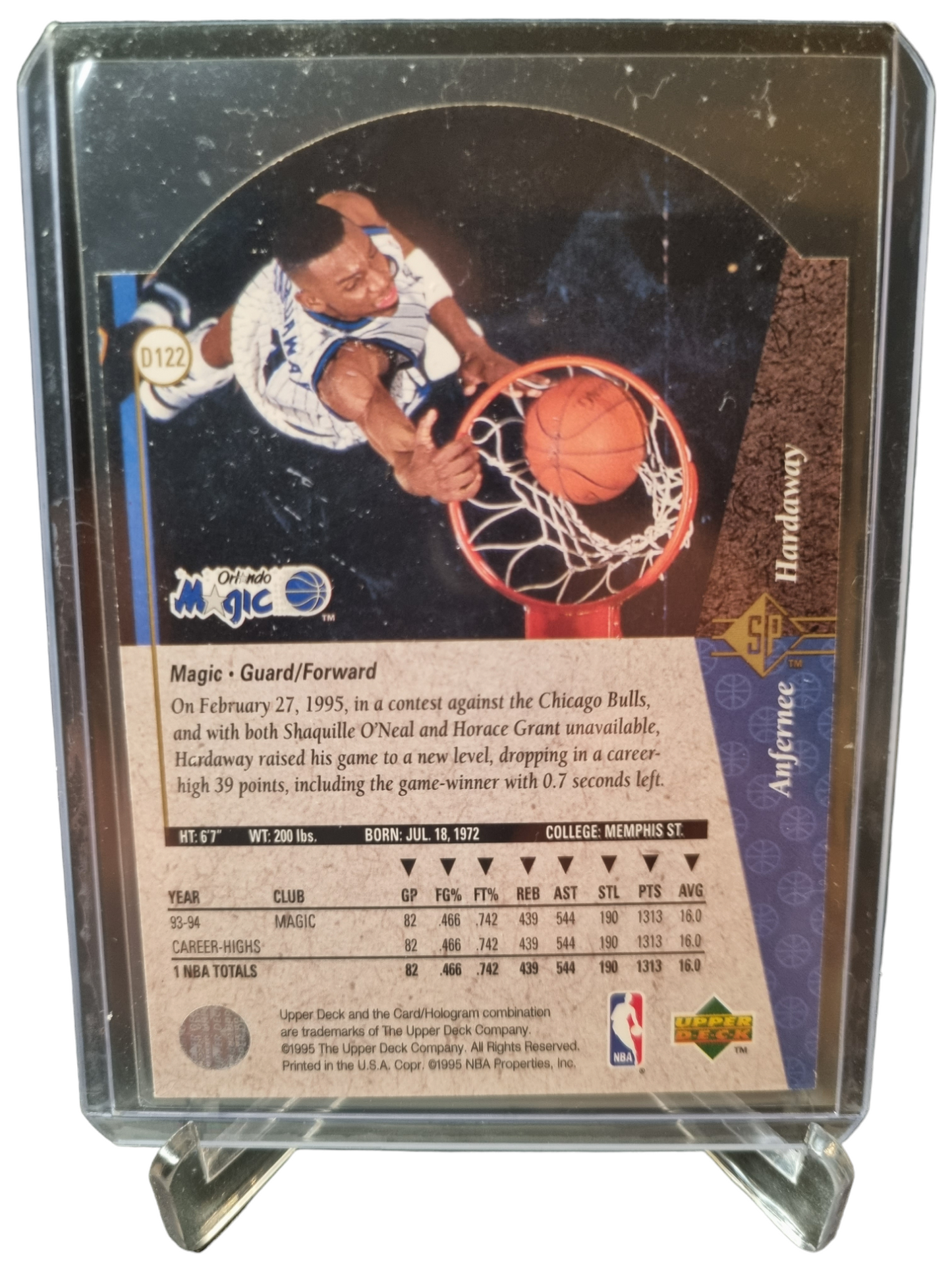 1995 Upper Deck #D122 Anfernee Hardaway Die Cut SP