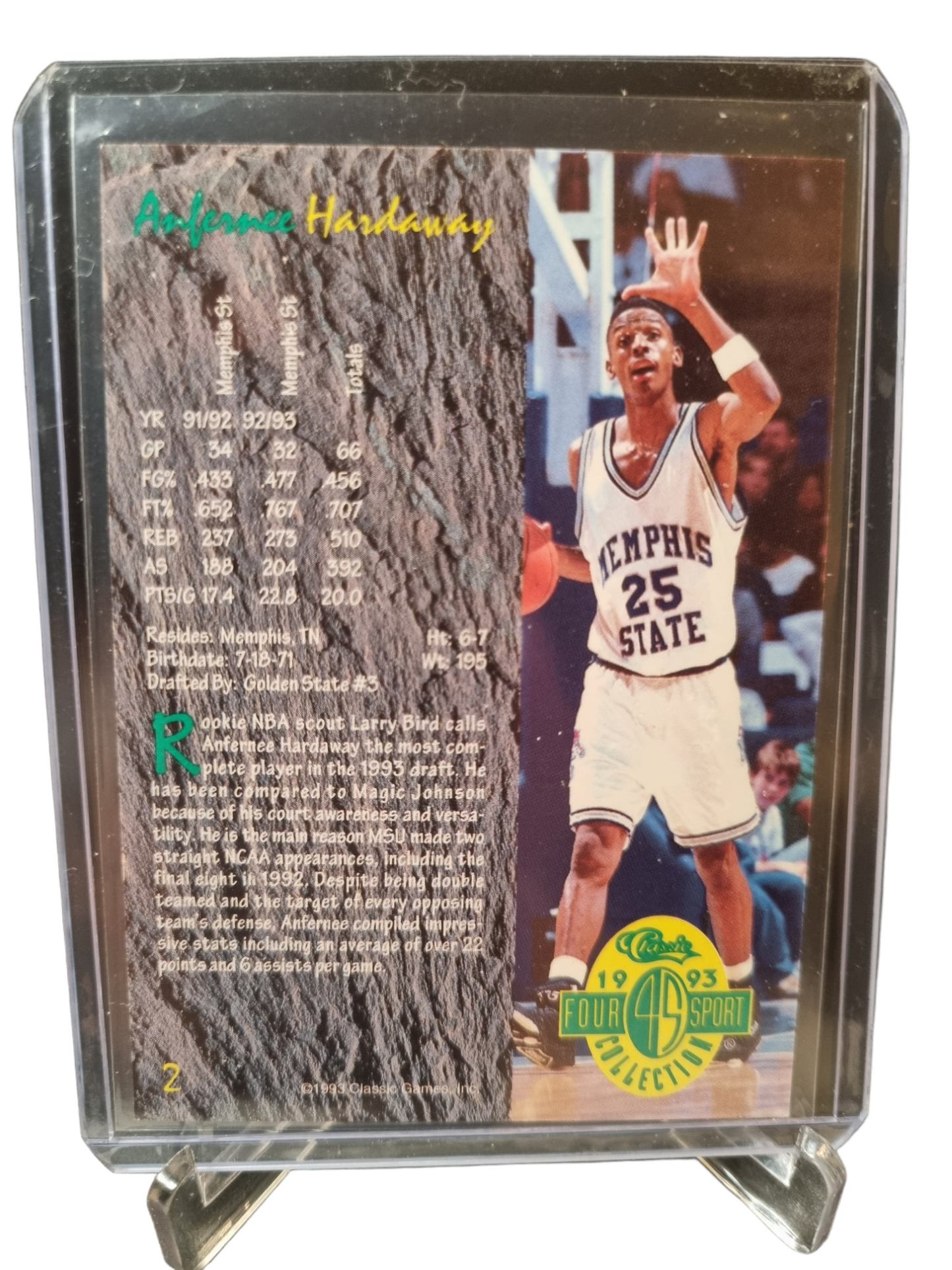 1993 Four Sport #2 Anfernee Hardaway Rookie Card Memphis State 1993 Classic Collection