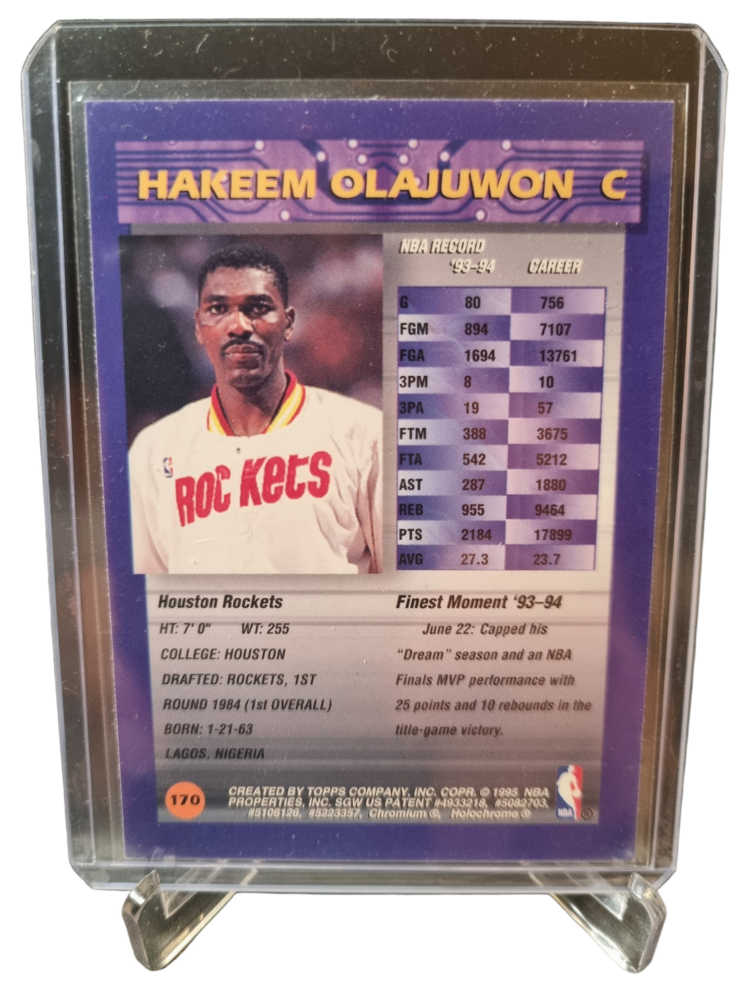 1995 Topps Finest #170 Hakeem Olajuwon Finest with Protector Coating