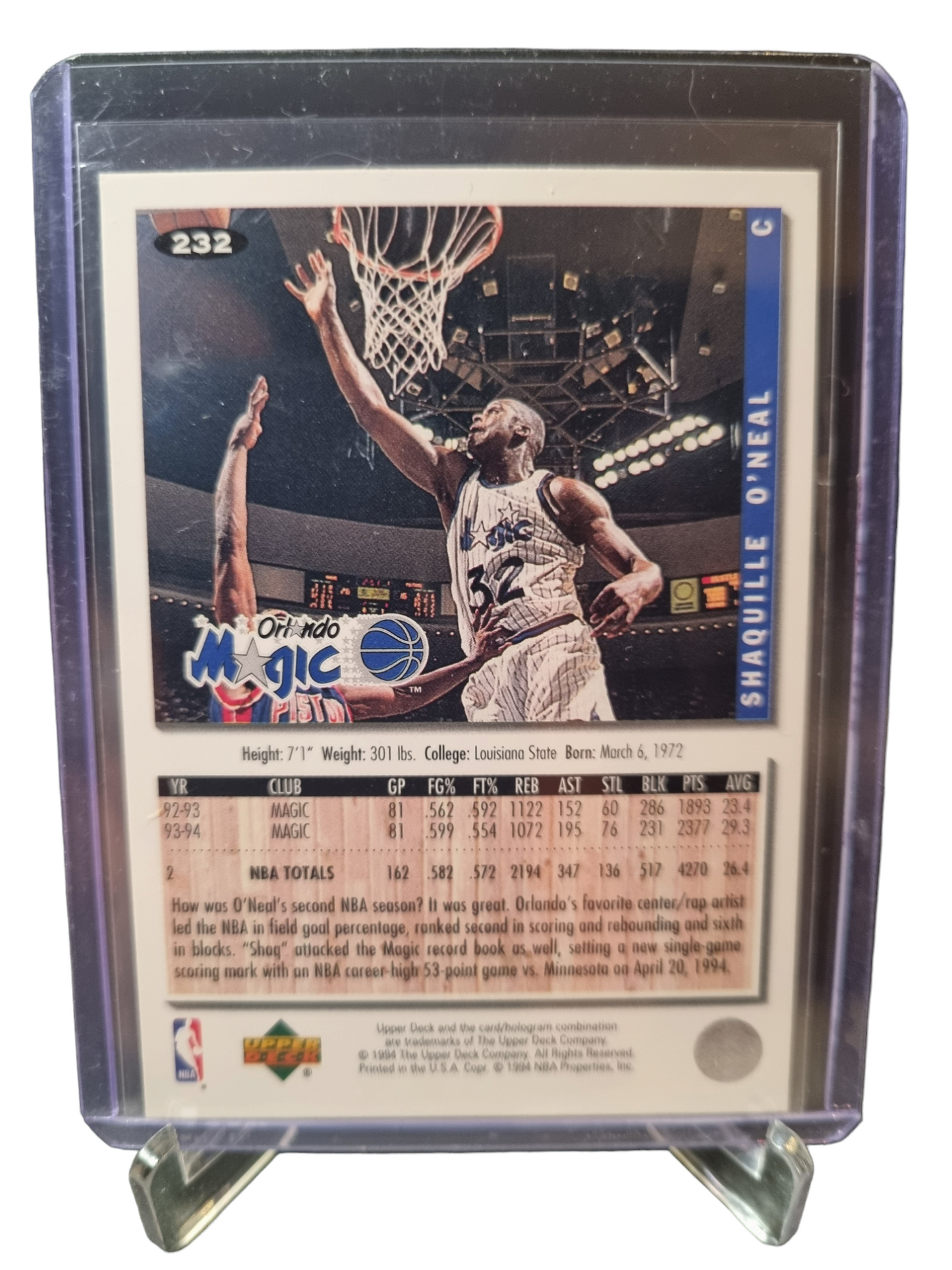 1994 Upper Deck #232 Shaquille O'Neal Silver Signatures