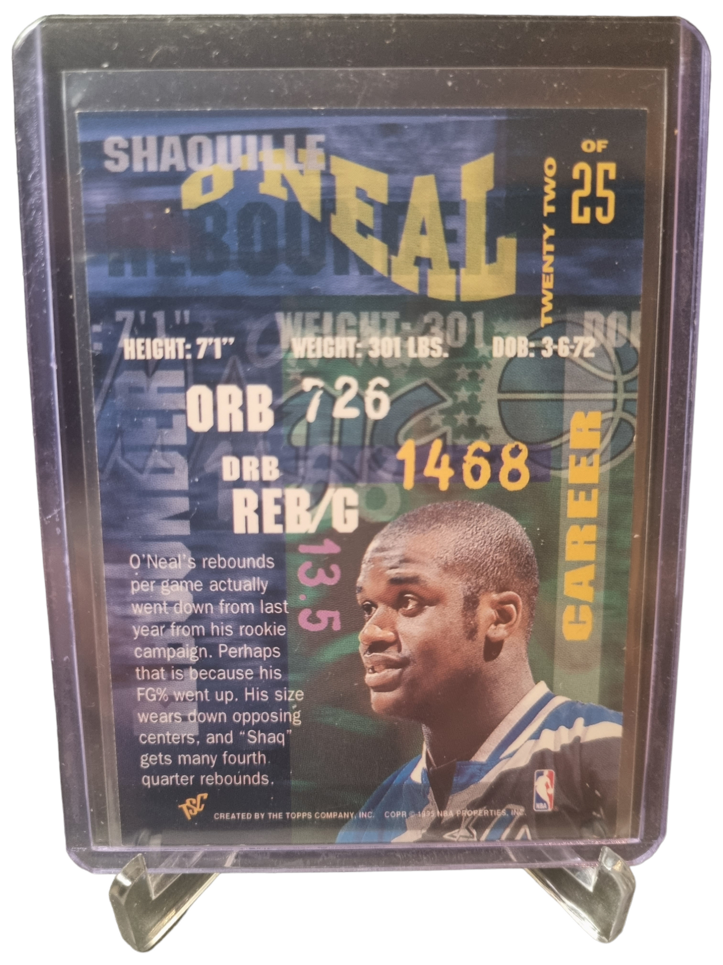 1995 Topps Stadium Club #22 of 25 Shaquille O'Neal Super Skills