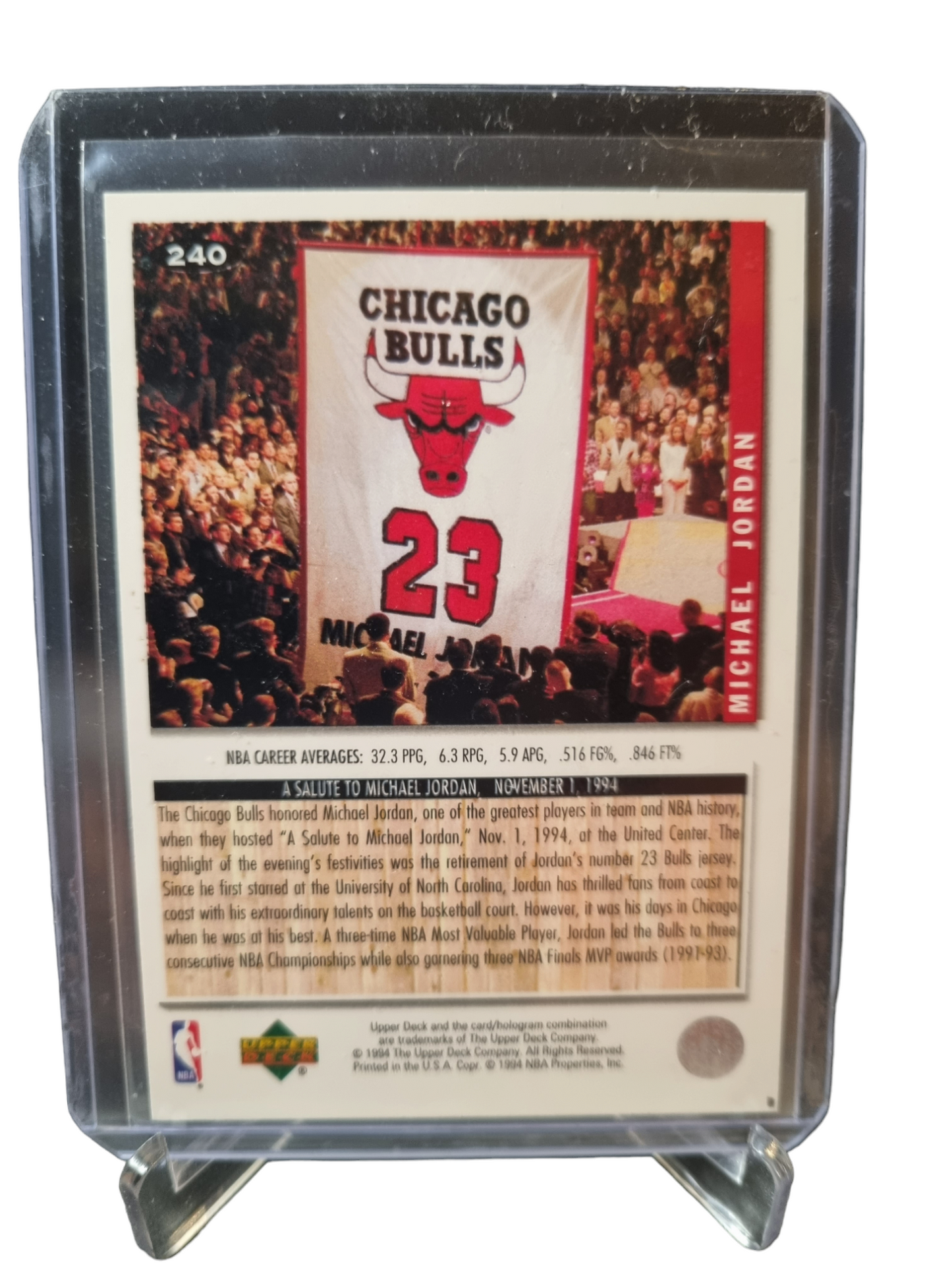 1994 Upper Deck #240 Michael Jordan He's Back March 19 1995