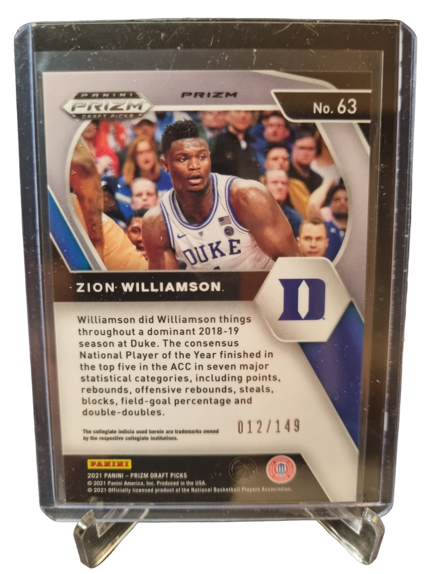 2021 Panini Prizm Draft Picks #63 Zion Williamson Cracked Ice Prizm 012/149