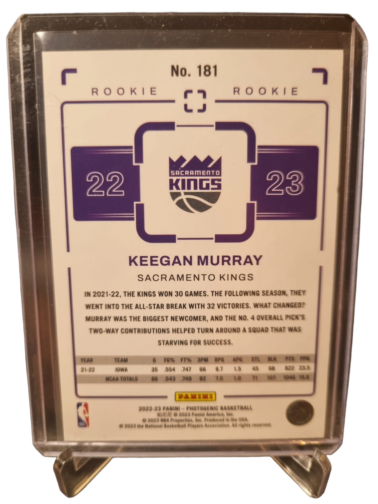 2022-23 Photogenic #181 Keegan Murray Rookie Card 385/999